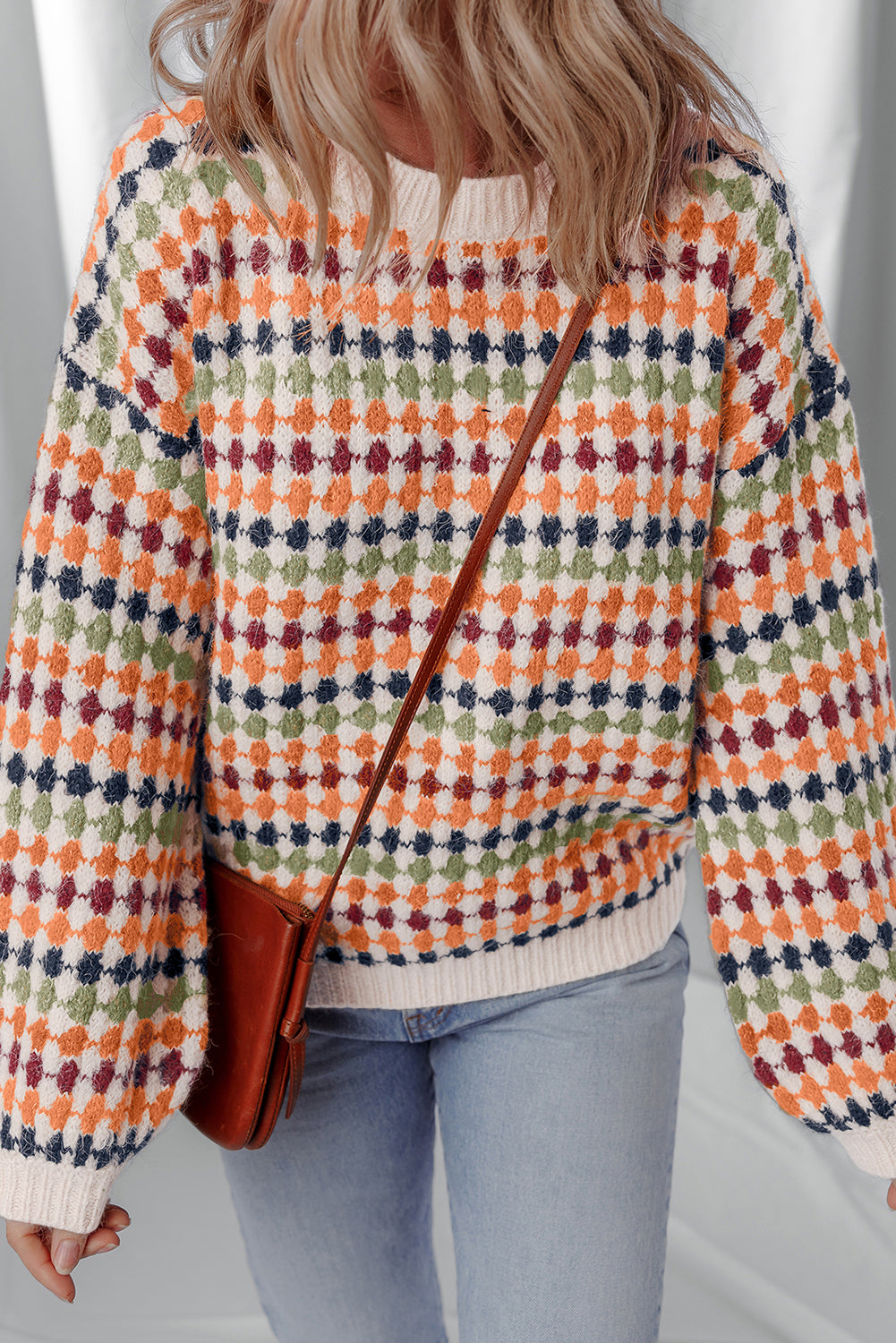 Multicoloured Dotty Stripe Pattern Knit Drop Shoulder Sweater - eAura