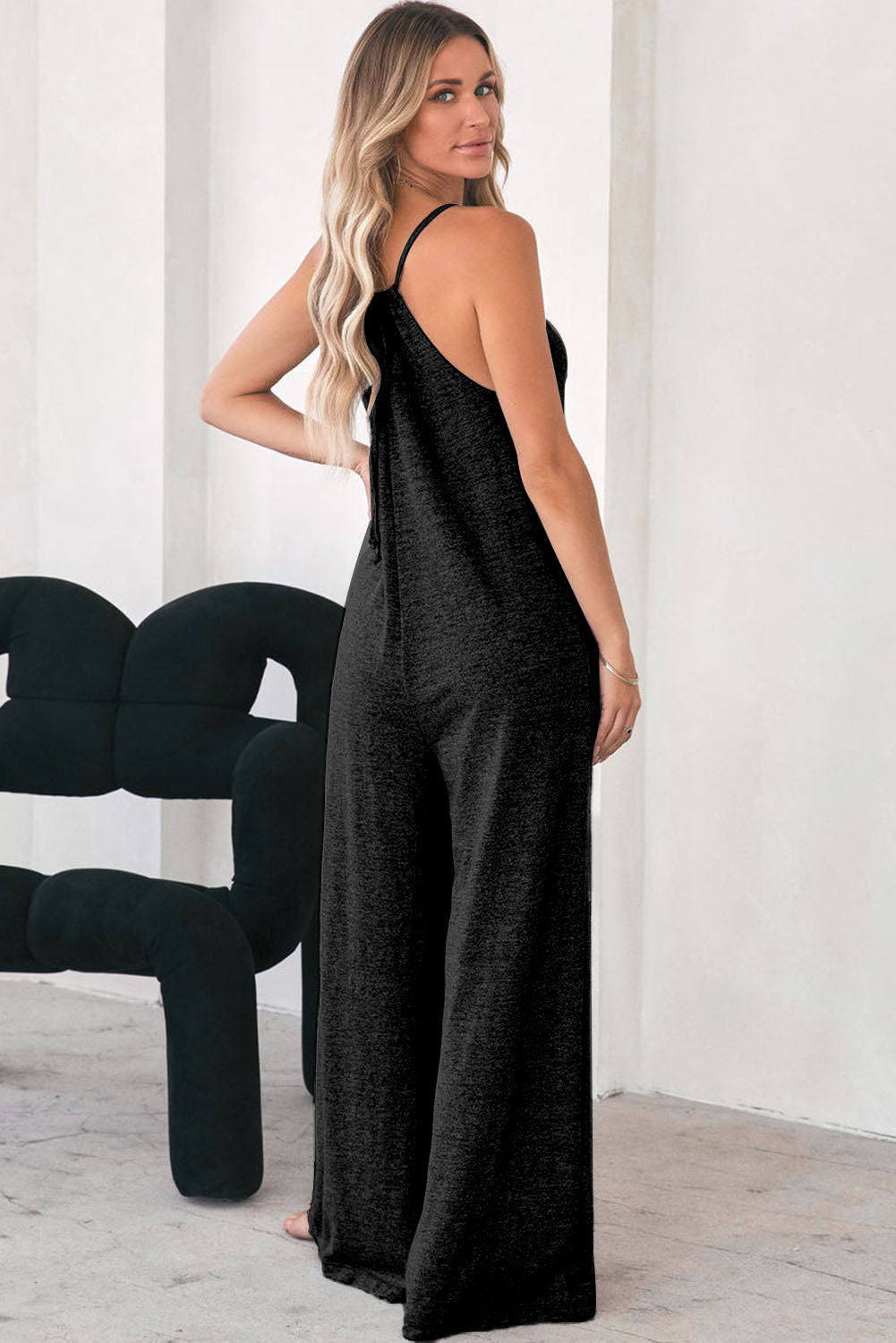 Grey Patch Pockets Spaghetti Strap Wide Leg Jumpsuit eAura
