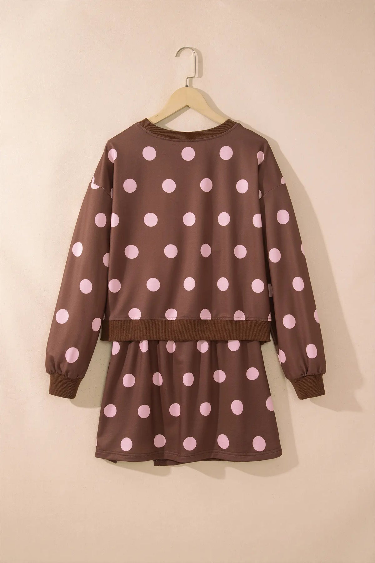 Polka Dot Two Piece Set Long Sleeve Casual Skirt Set – Pink