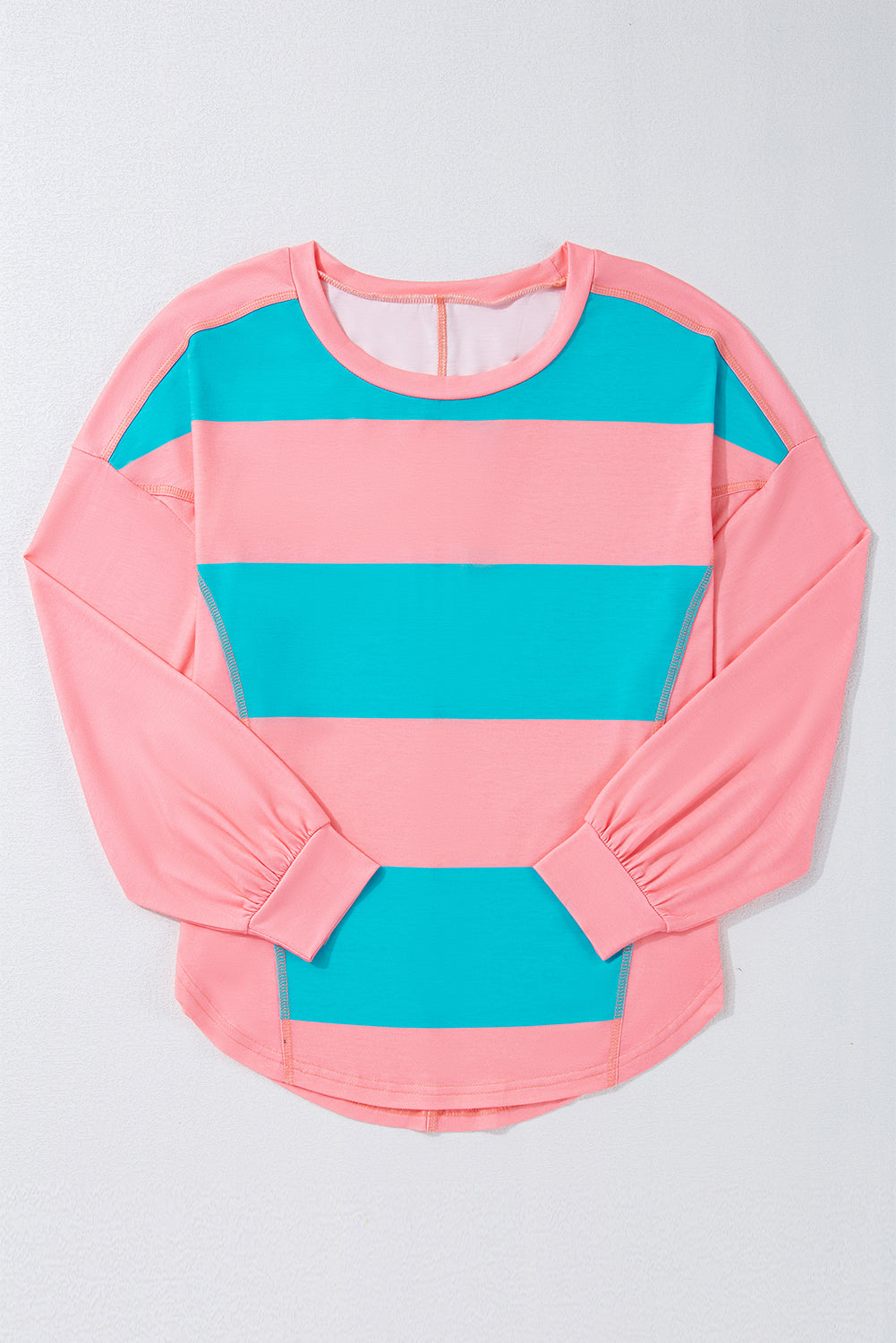 Light Blue Colourblock Striped Drop Shoulder Loose Top eAura