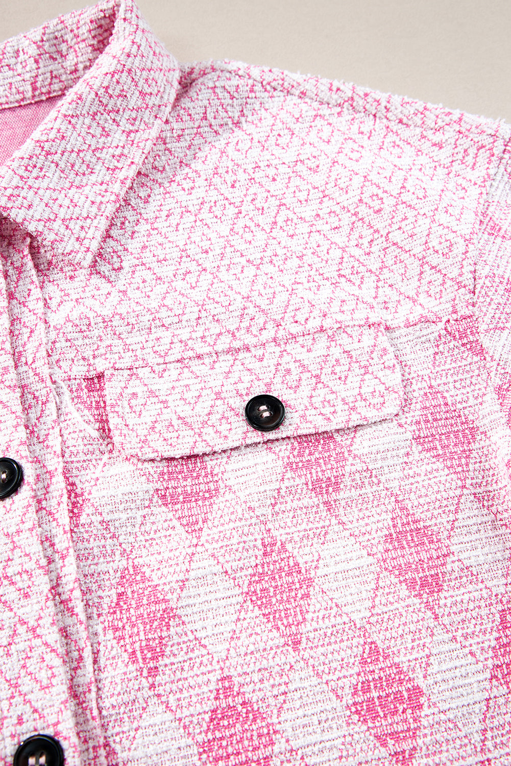 Delicacy Geometric Print Textured Flap Detail Shacket with Pocket Beagle Boutique Fashion Outlet