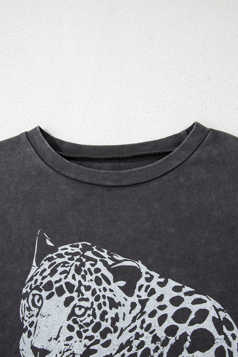 Medium Grey Vintage Cheetah Printed Mineral Wash Graphic Tee eAura