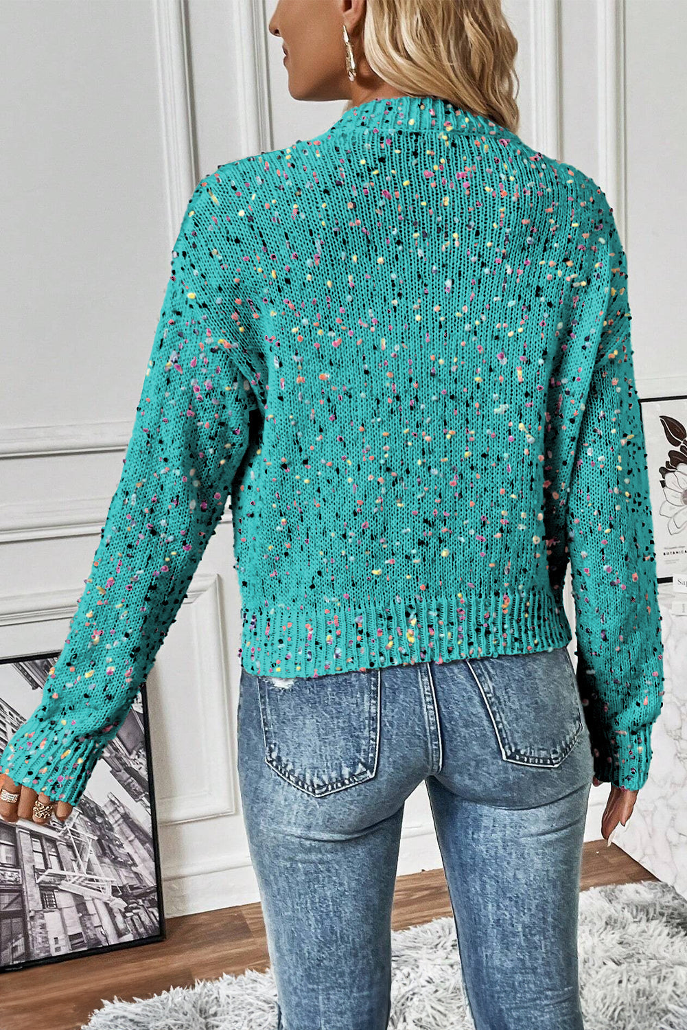 Black Rhinestone Decor MultiColour Confetti Sweater Cardigan eAura