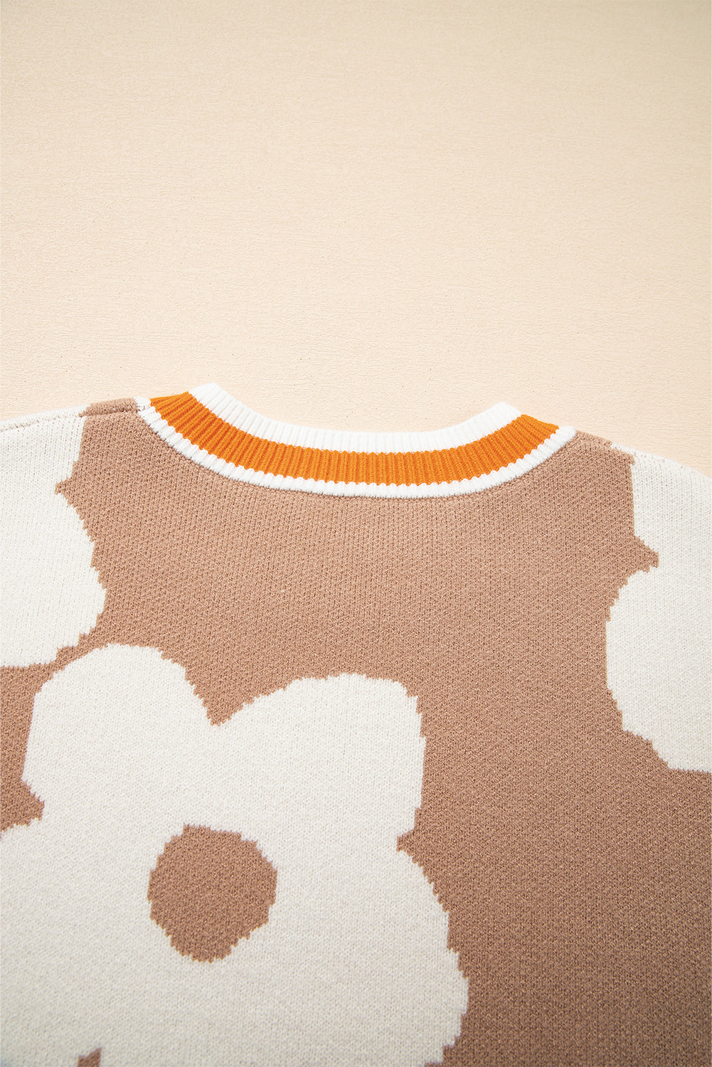 Big Flower Pattern Contrast Striped Baggy Sweater - eAura
