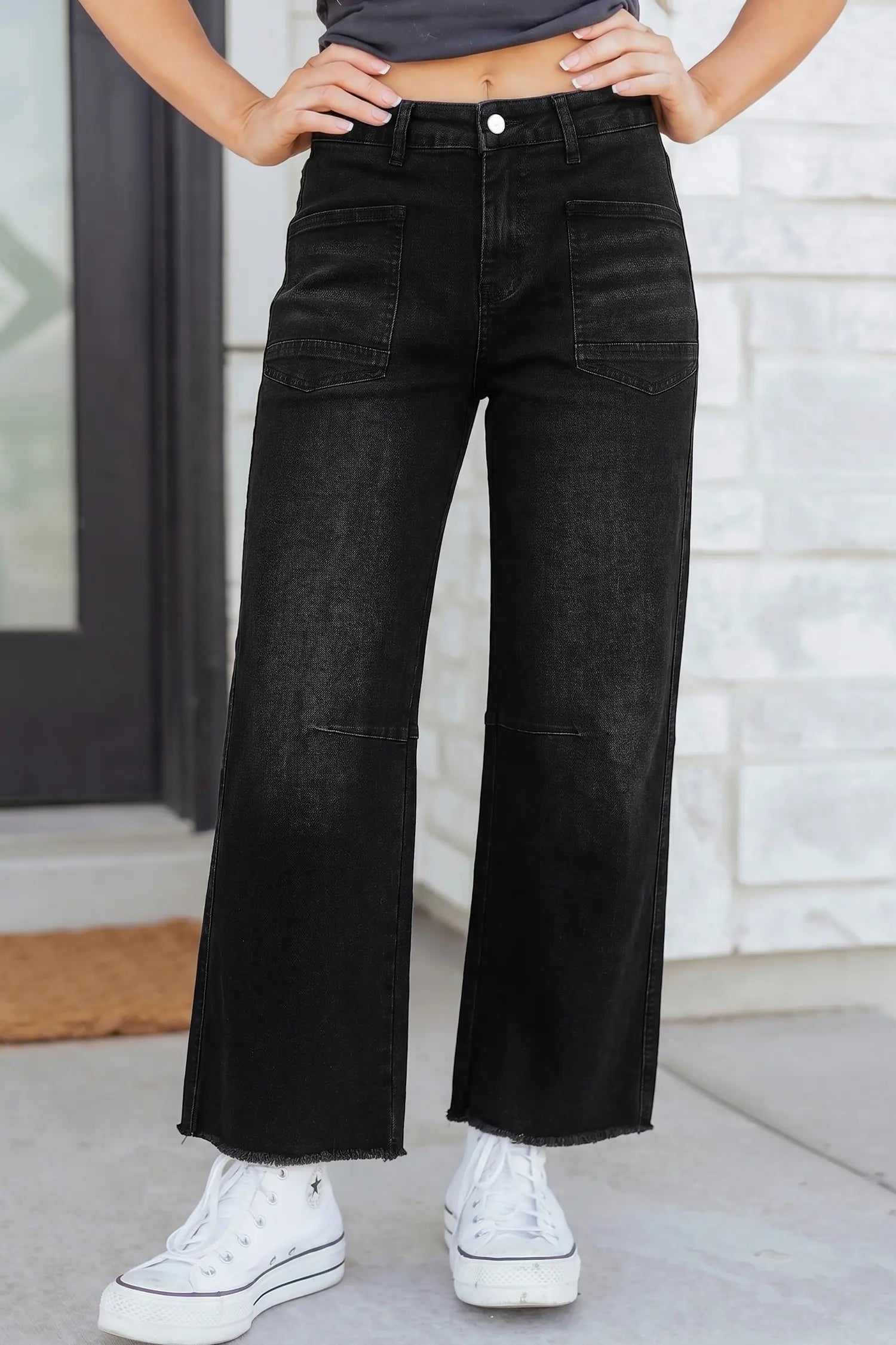 Sail Blue Frayed Cropped Barrel Jeans