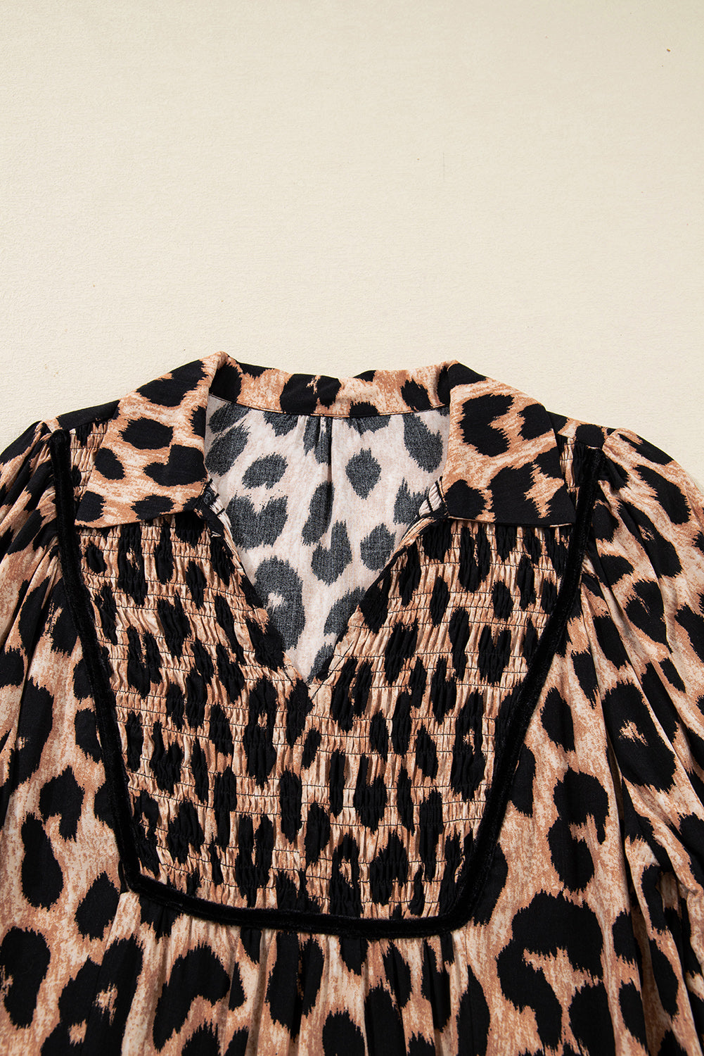 Leopard Print Smocked Detail Flowy Midi Dress - eAura