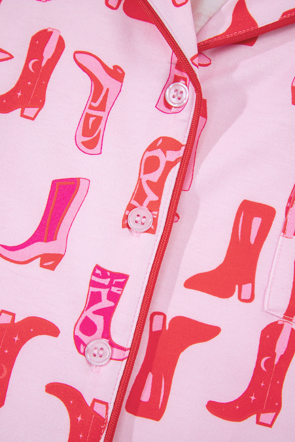 Pink Western Cowgirl Boots Printed Shirt Ruffled Shorts Pyjama Set eAura