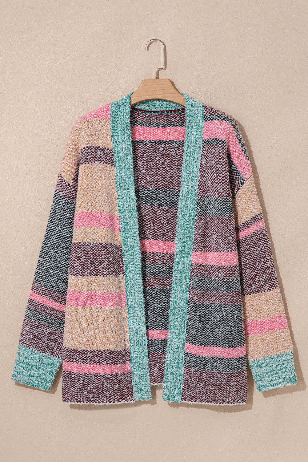 Multicolour Colour Block Striped Side Open Front Cardigan eAura