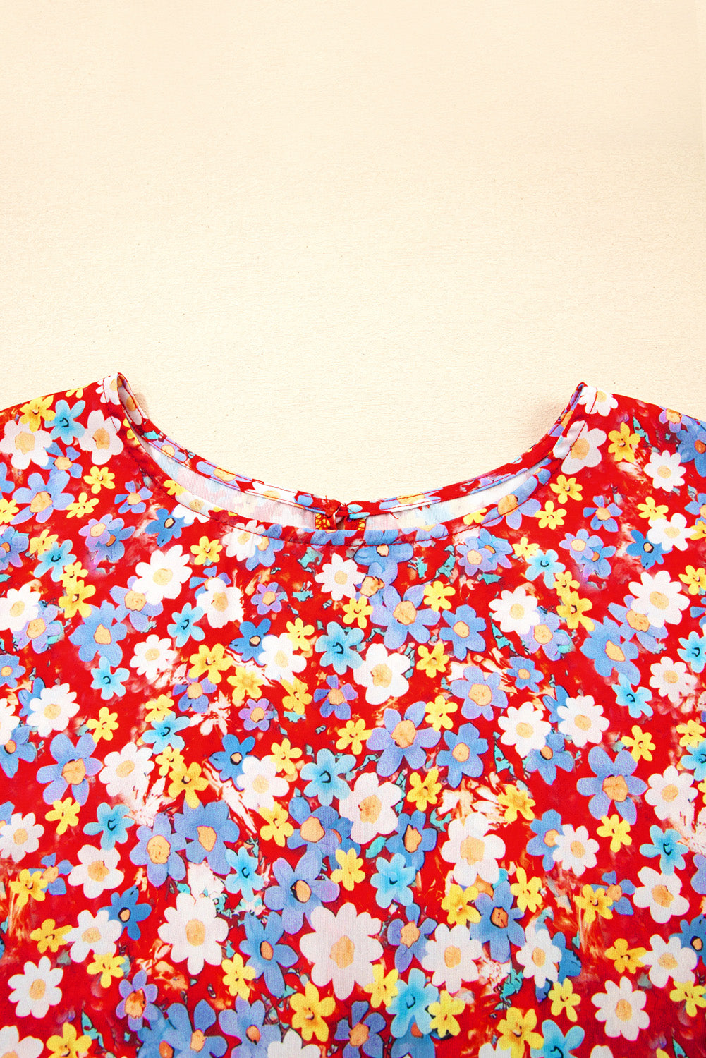 Red Dainty Flower Printed Plus Size Short Sleeve Shift Dress BB Fashion Outlet