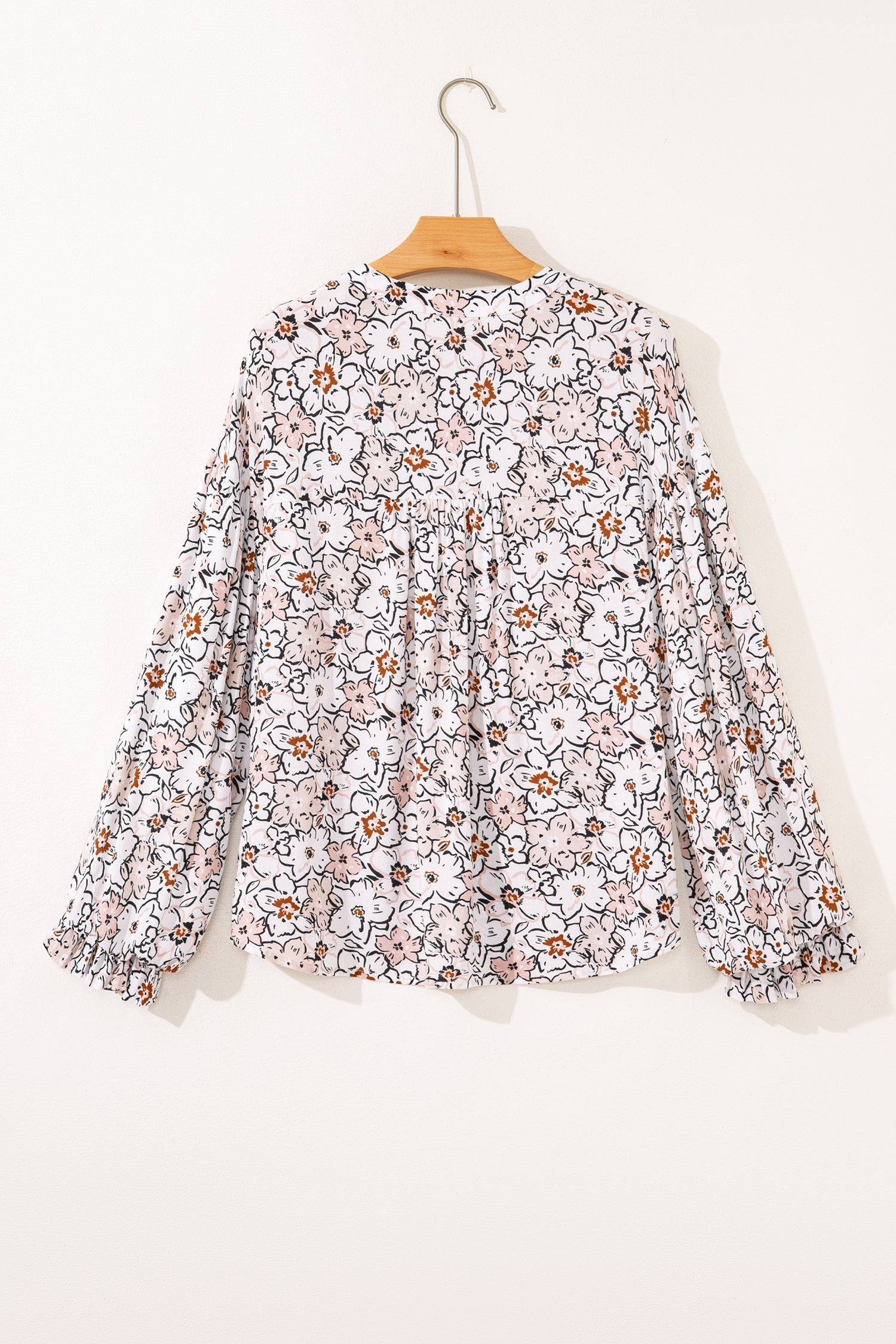 Bold Floral Print Frilled Puff Sleeve Button Down Shirt - eAura