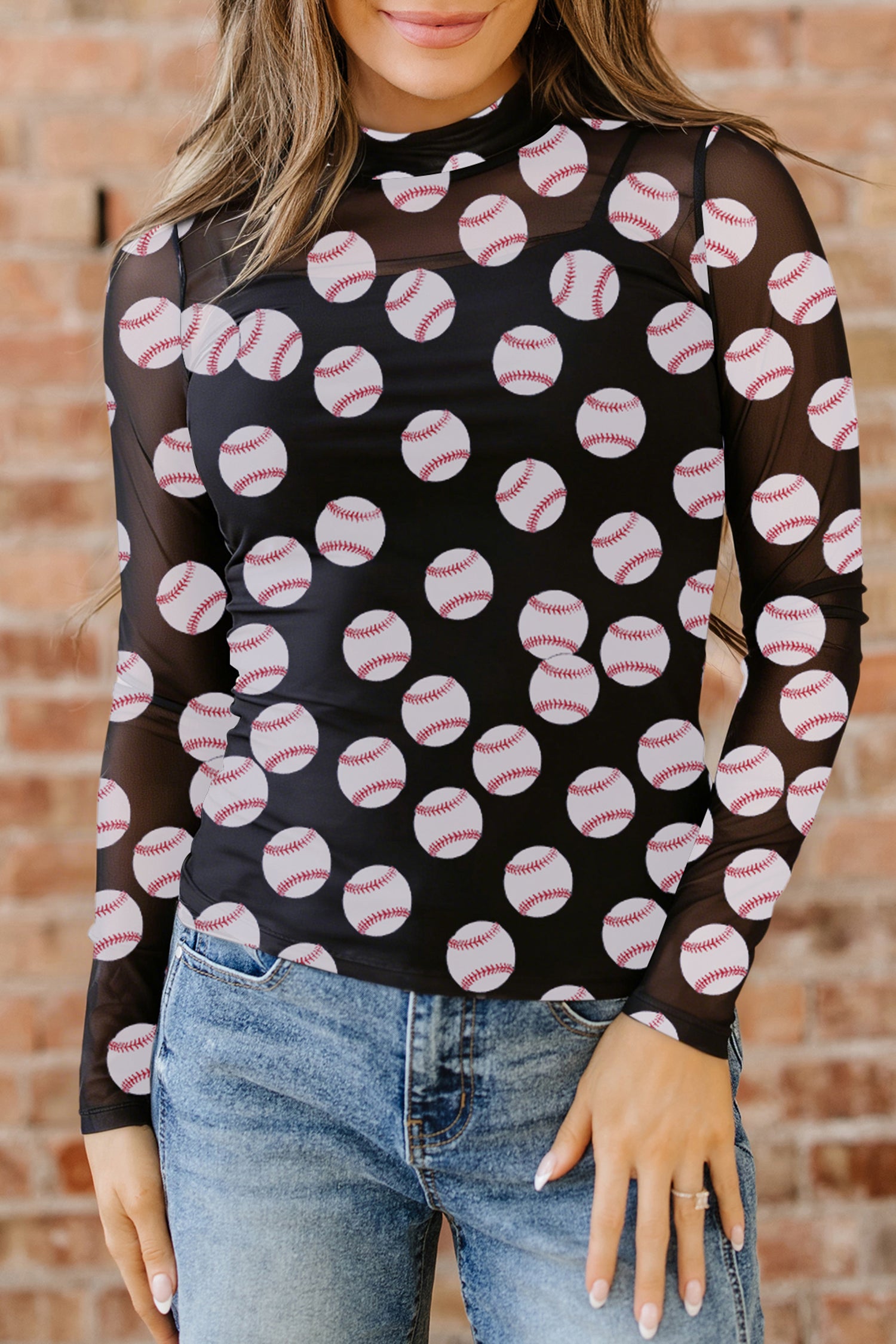Game Day American Football Mesh Sheer Long Sleeve Top
