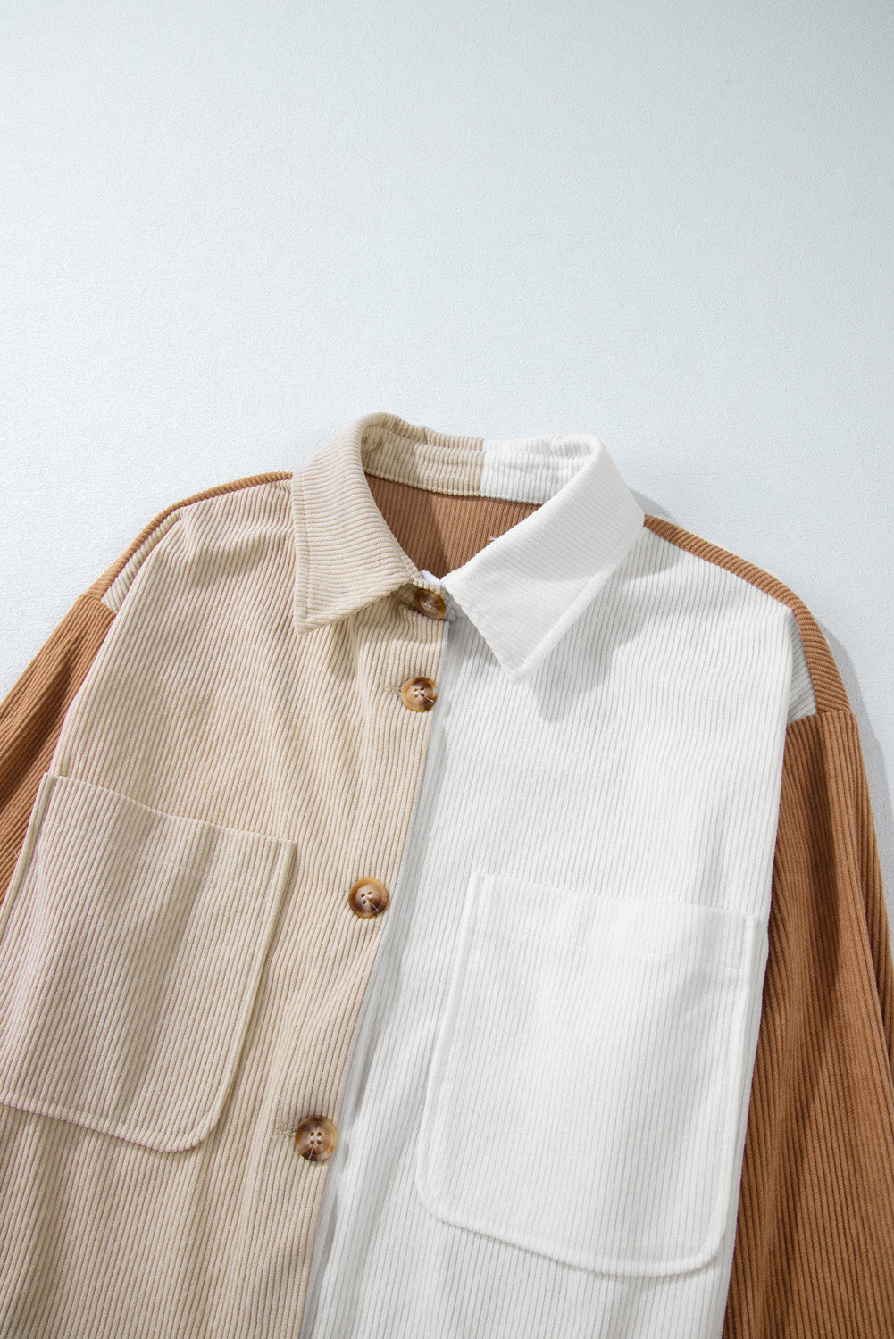 Multicolour Corduroy Colourblock Loose Shacket eAura