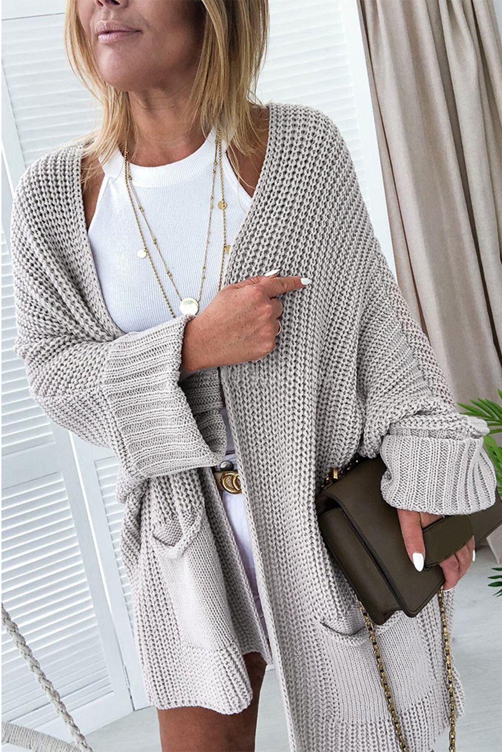 Pink Oversized Fold Over Sleeve Open Front Cardigan eAura