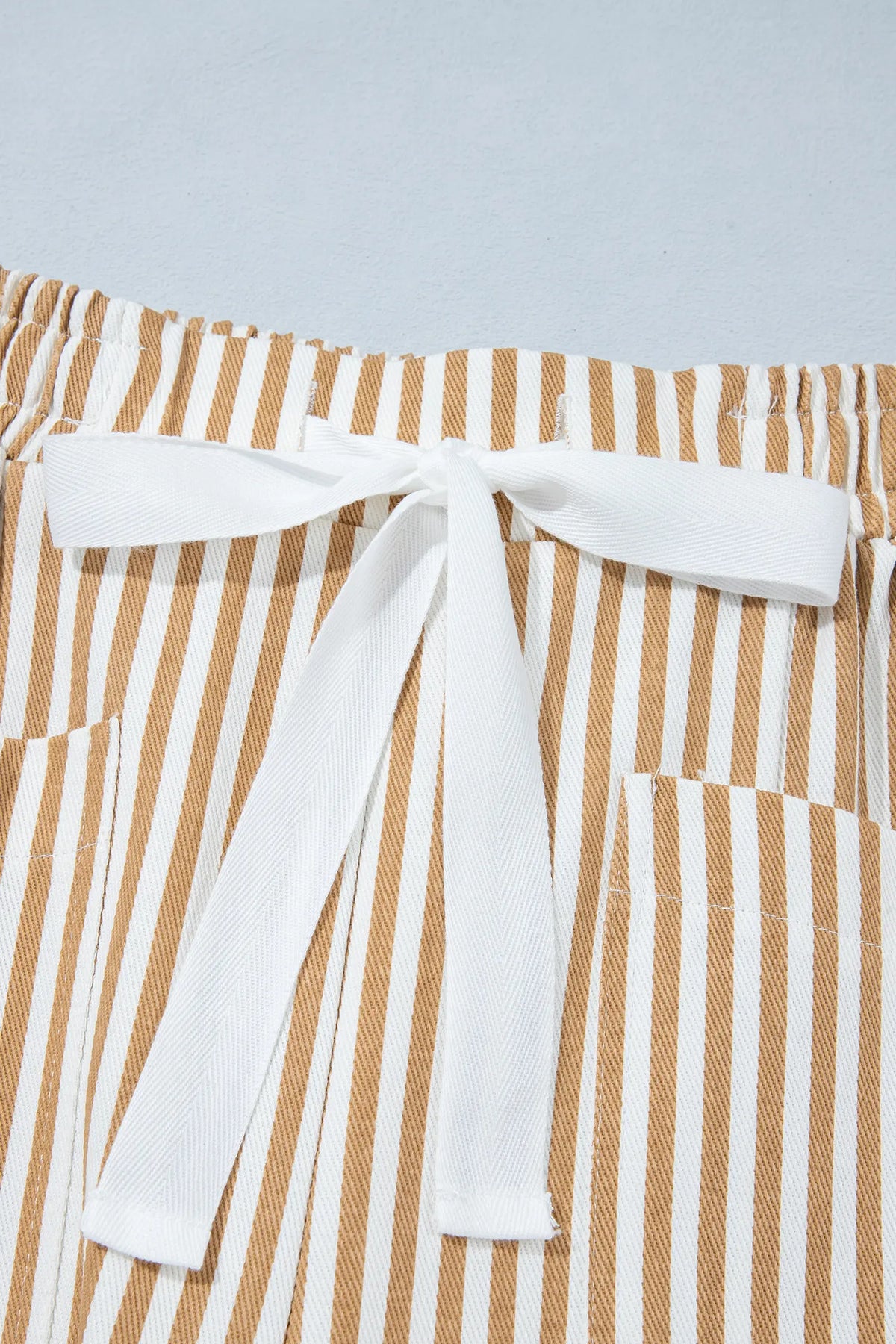 Ribbon Drawstring Waist Full-Length Shift Pant – Apricot Stripe