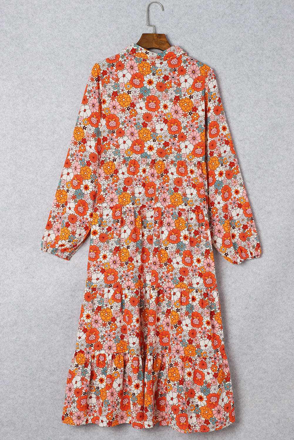 MultiColour Boho Floral Collared Long Sleeve Ruffled Dress eAura