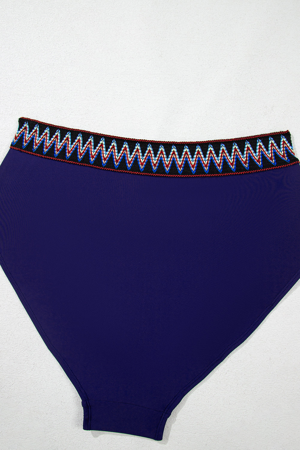 Navy Blue Embroidered Trim Wrap Tie Knot Plus Size High Waisted Bikini BB Fashion Outlet