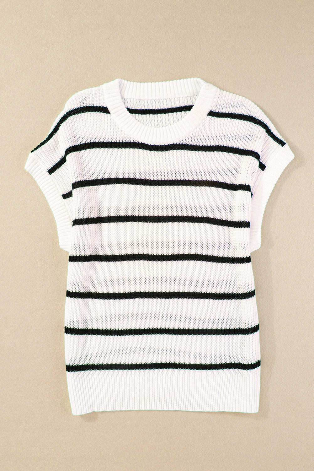 White Stripe Round Neck Batwing Sleeve Sweater eAura