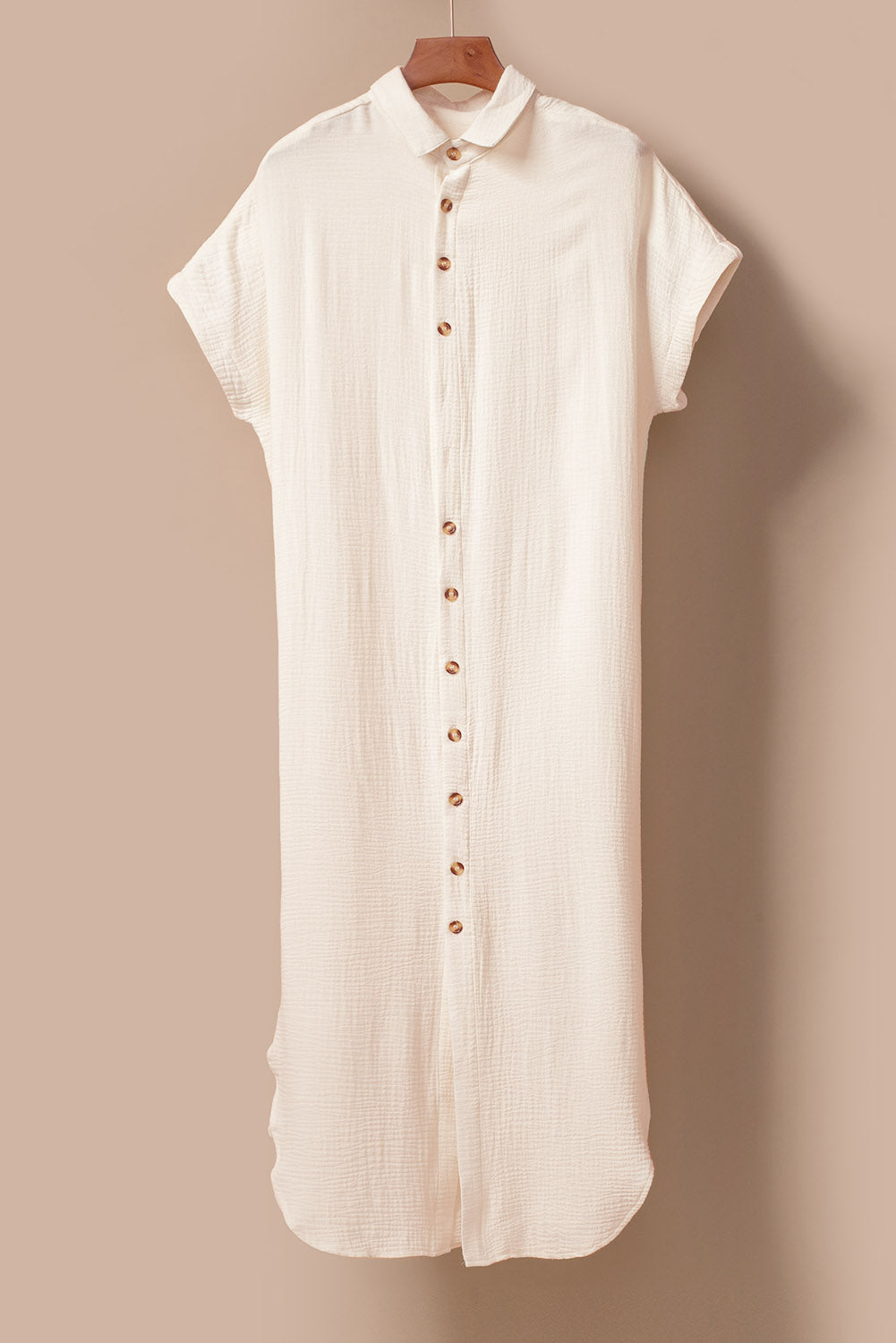 Apricot Crinkled Buttons Maxi Beach Dress with Slits eAura