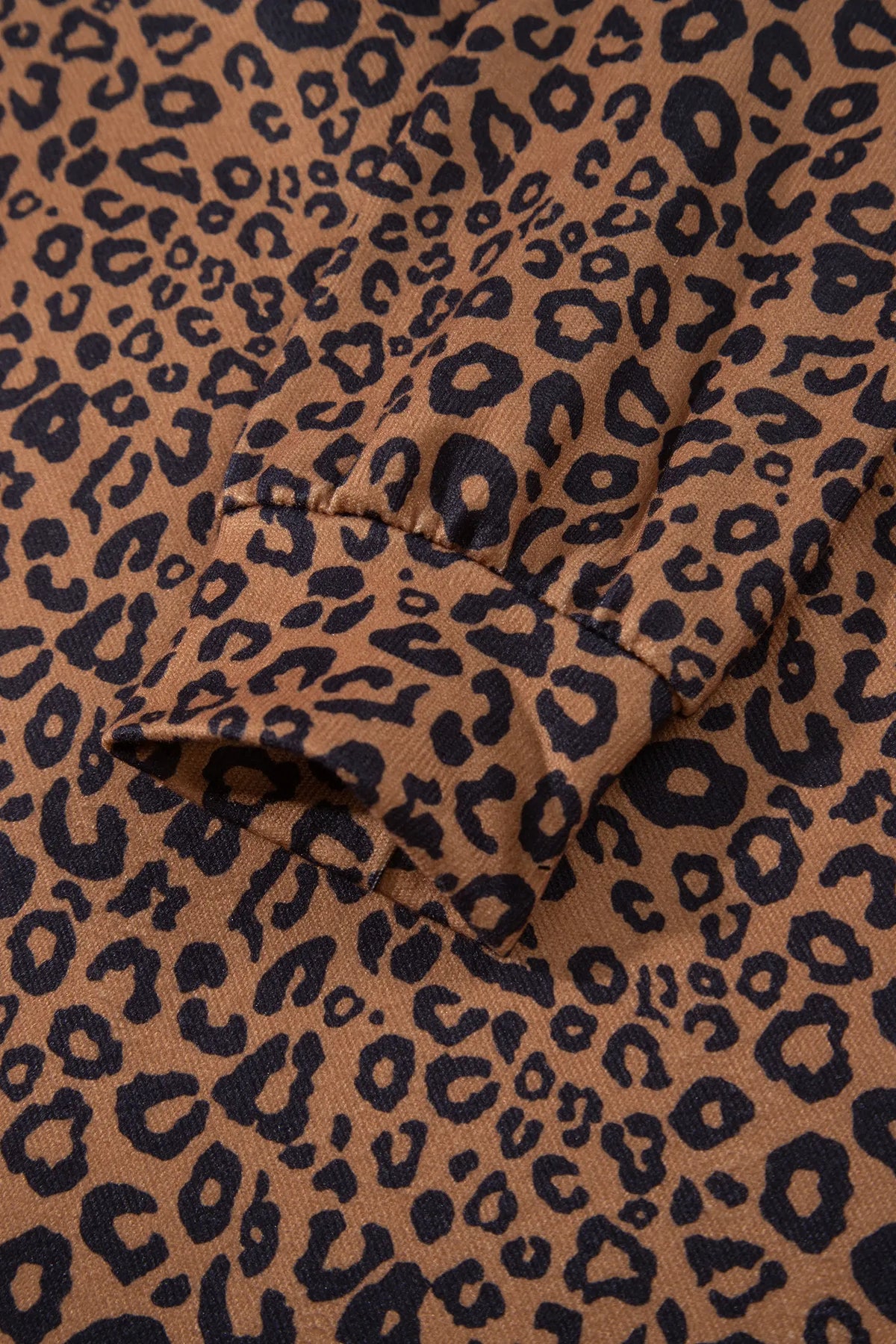 Leopard Print Long Sleeve Henley Top Elastic Waist Shorts 2pcs Outfit – Brown