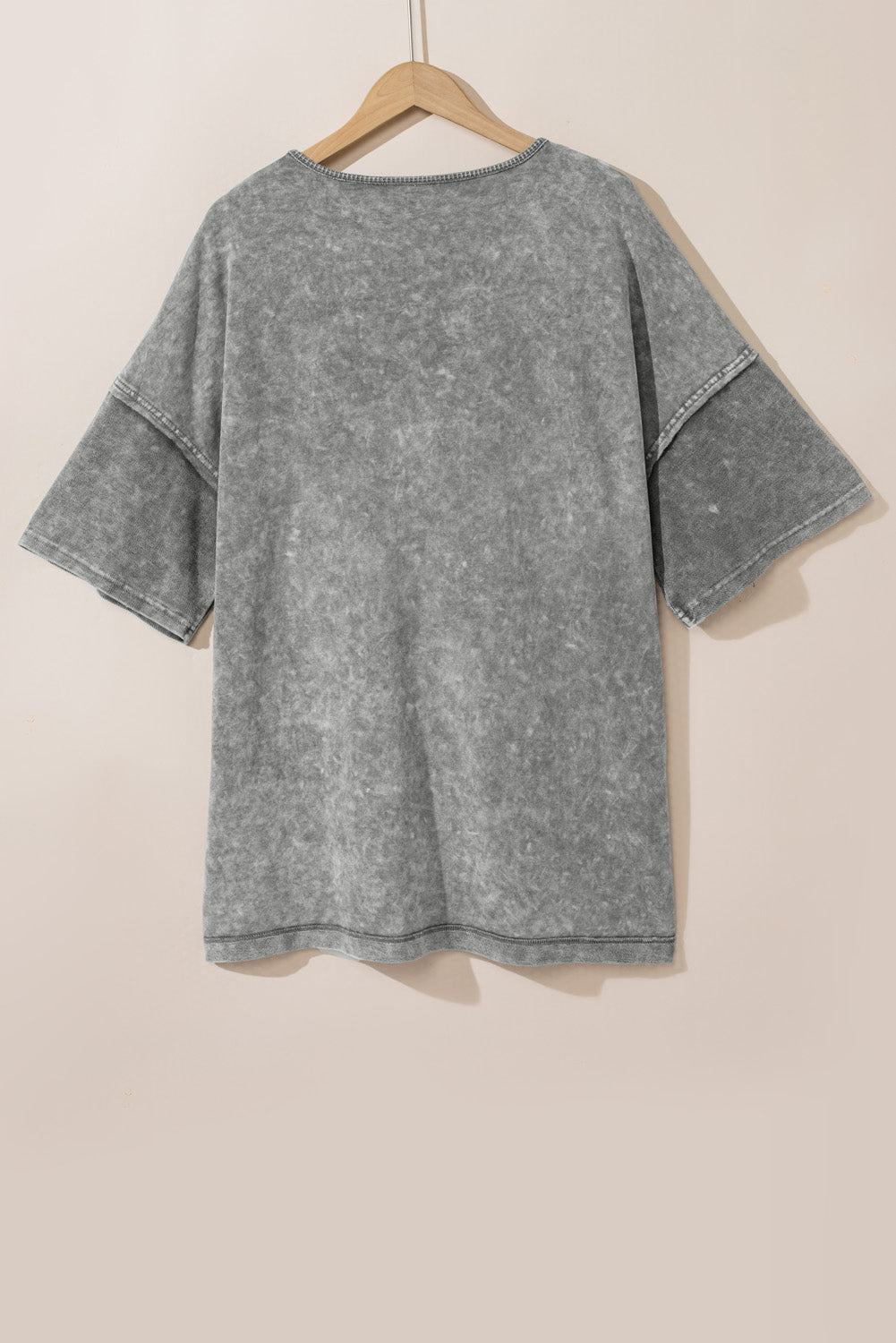 Strawberry Pink Mineral Wash Drop Sleeve Patchwork Plus Tee BB Fashion Outlet