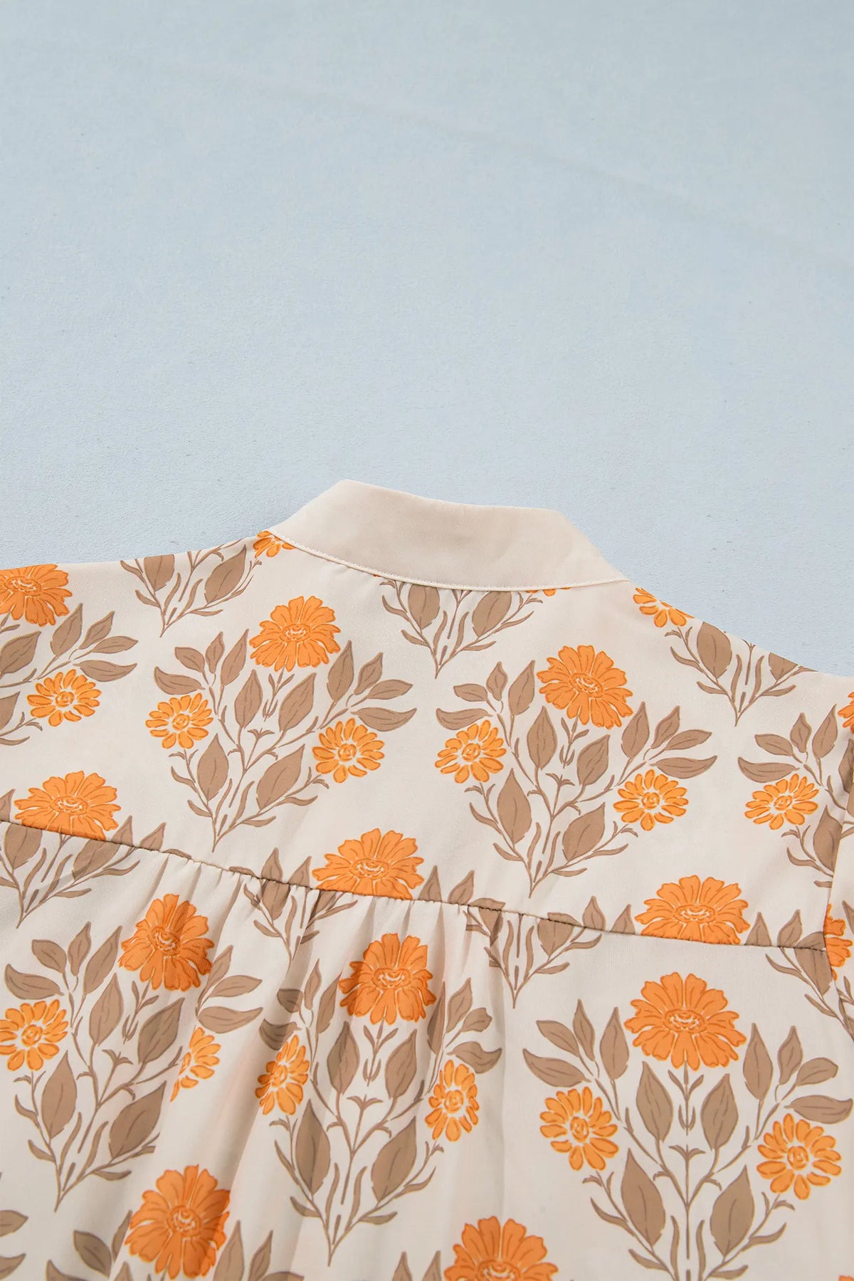 Floral Print Contrast Detail V Neck Long Sleeve Blouse – Orange