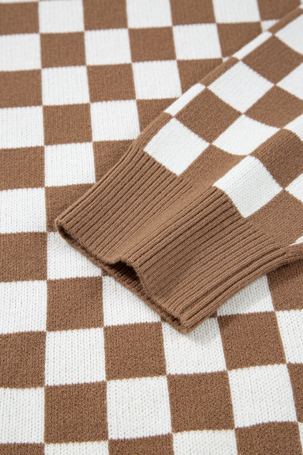 Checkered Contrast Edge Crewneck Plus Size Sweater - eAura