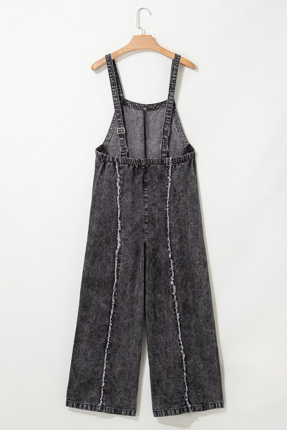 Dark Grey Light Wash Frayed Exposed Seam Wide Leg Denim Overall eAura