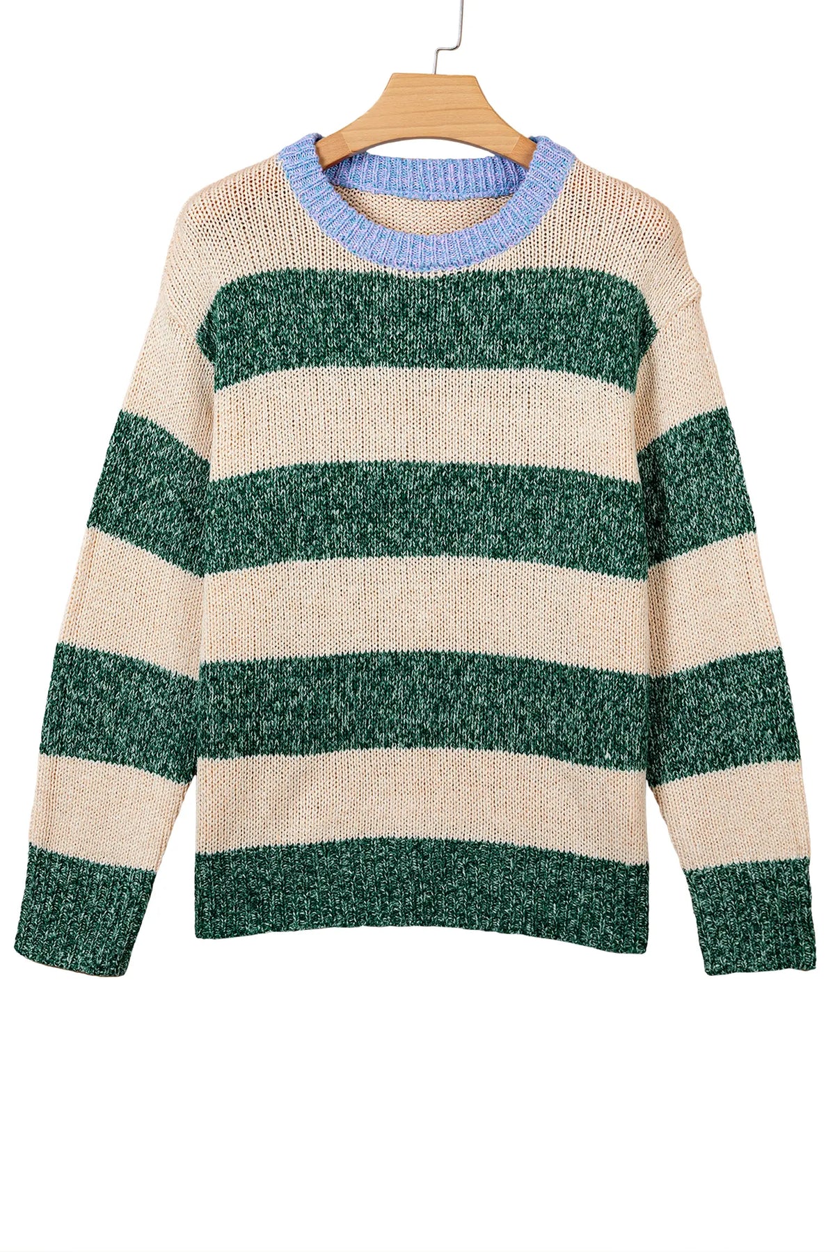 Striped Colourblock Drop Shoulder Pullover Sweater – Green Stripe