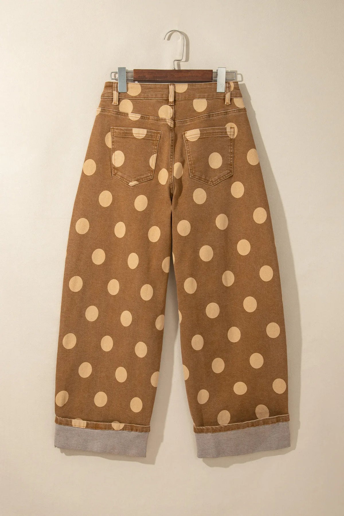 Polka Dot Ankle-Length Metal Button Casual Jeans – Brown