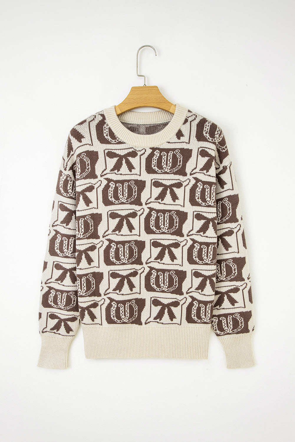 Bows & Horseshoes Pattern Western Fashion Print Sweater eAura