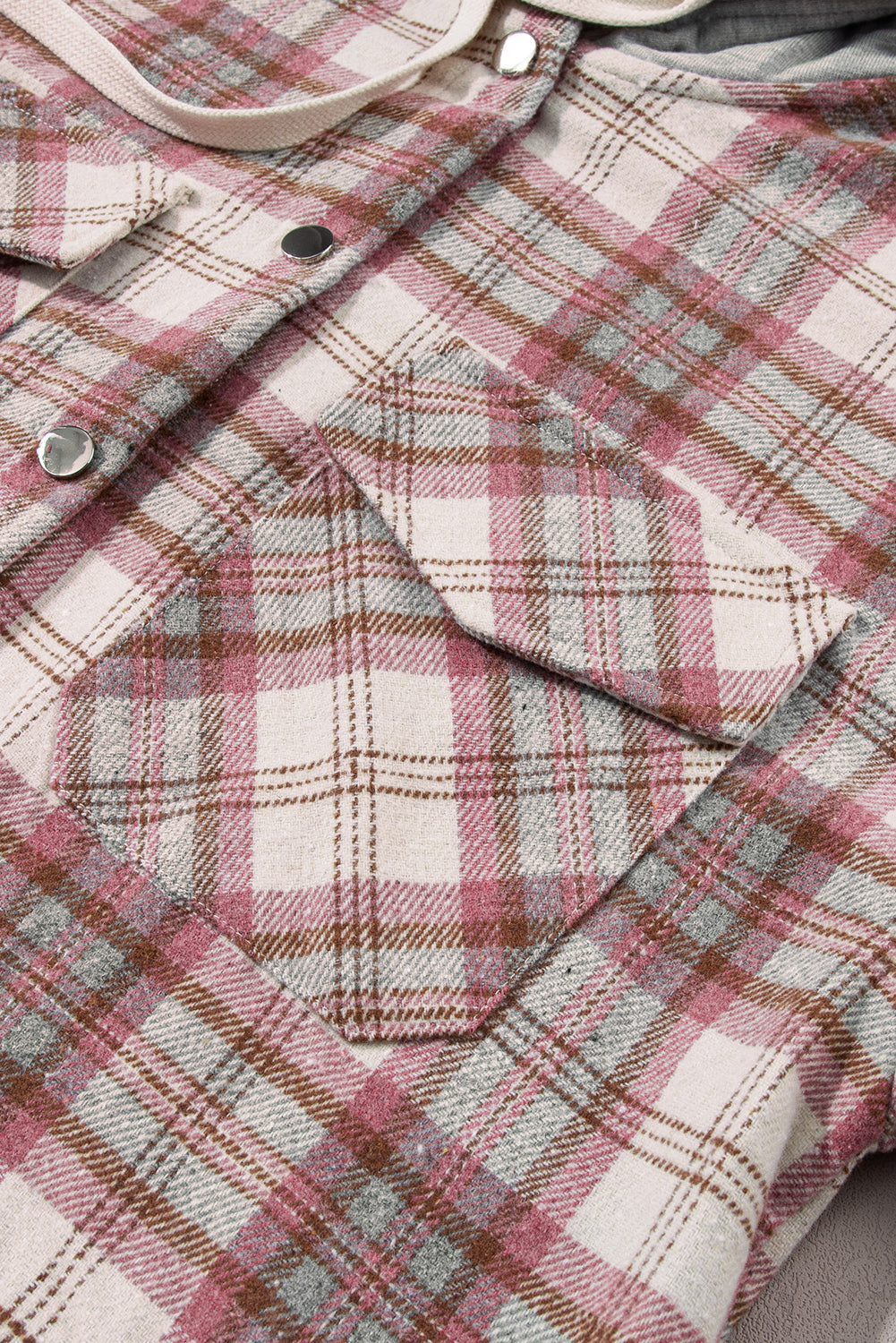 Multicolour Plaid Flap Pocket Hooded Raw Hem Jacket Beagle Boutique Fashion Outlet