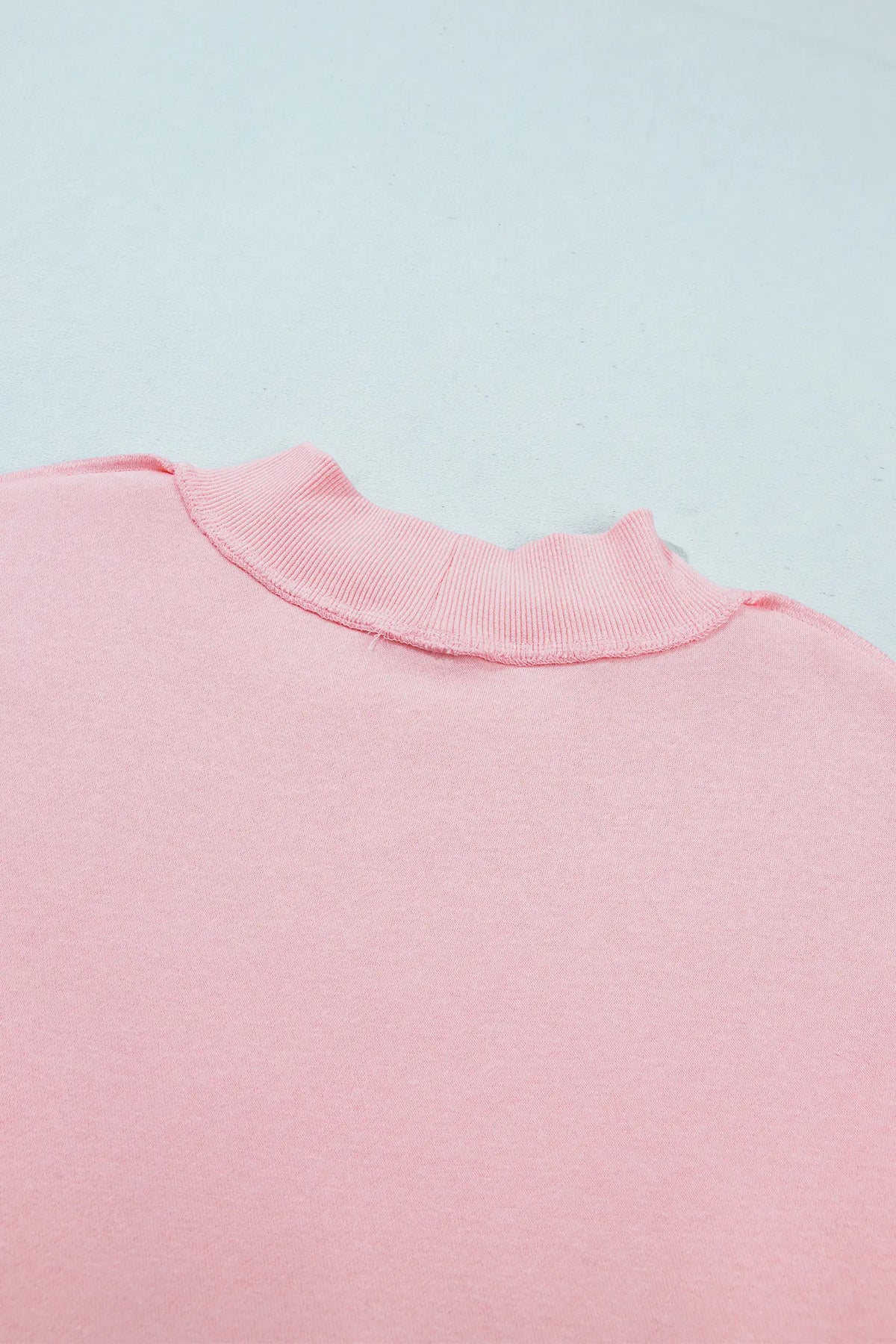 Light Pink High Neck Exposed Seam Drop Shoulder Baggy Pullover Short Set