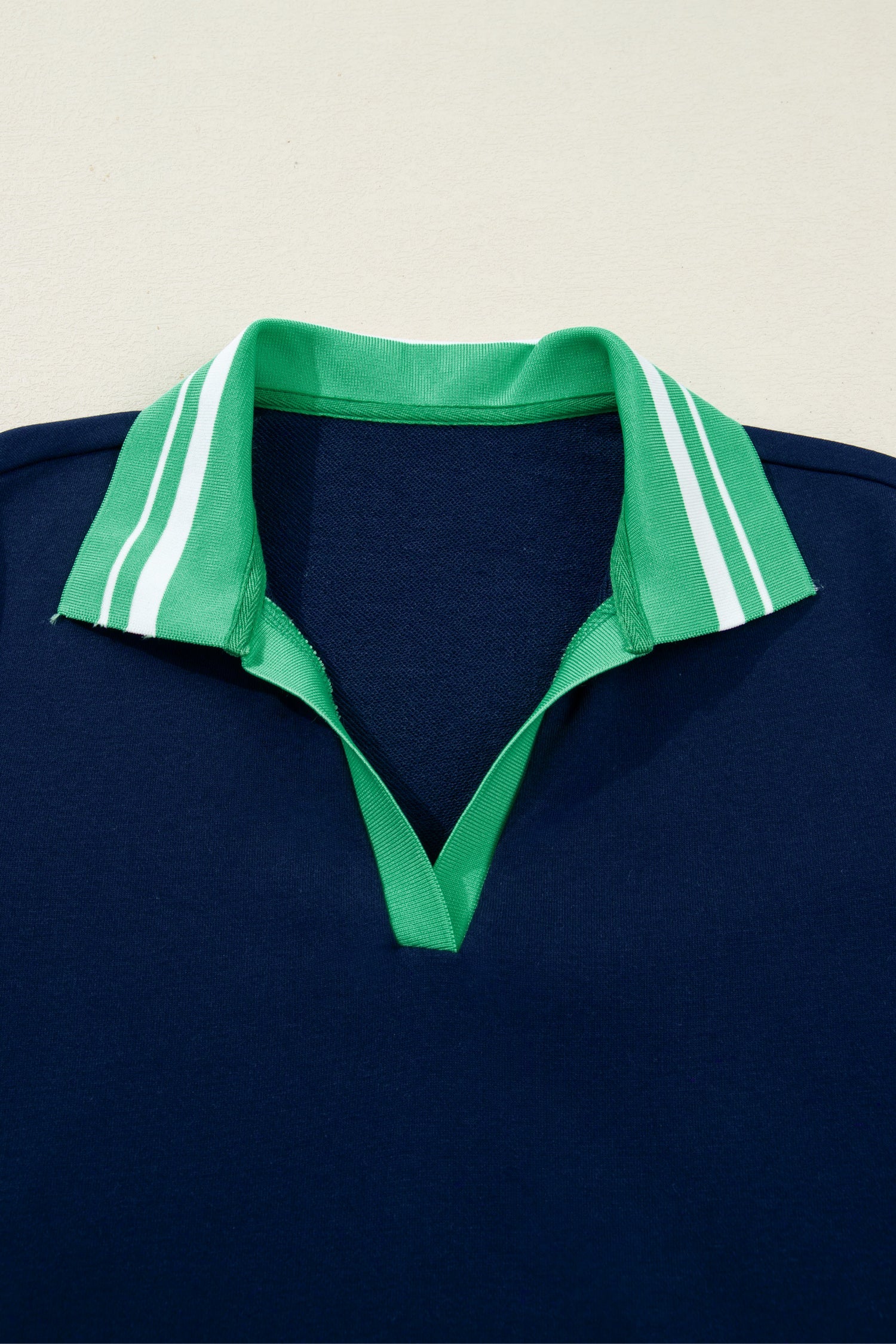 Contrast Striped Cuffs Polo Collar Patchwork Long Sleeve Ruffle Hem Mini Dress - eAura