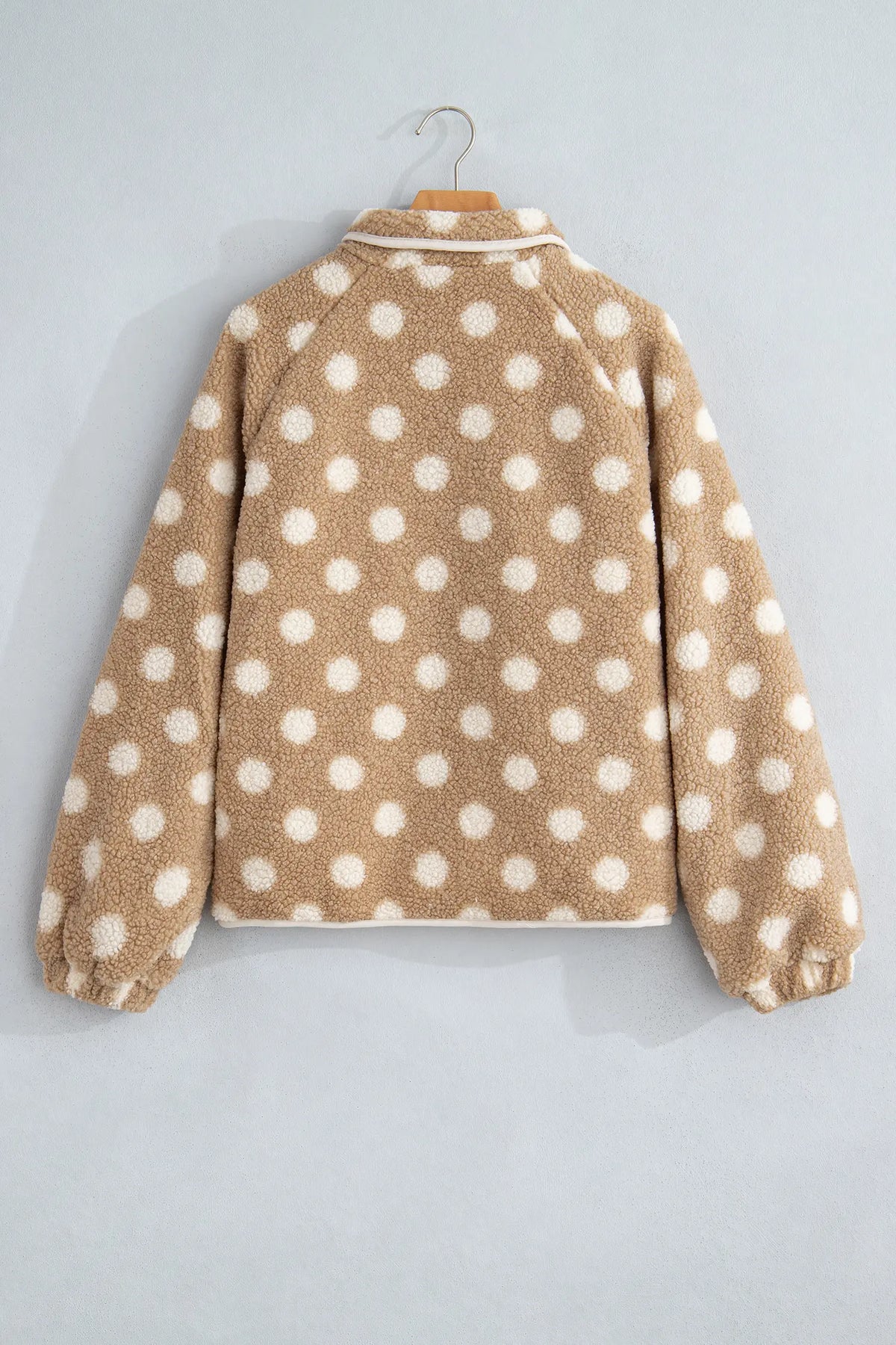 Faux Fur Jacket with Polka Dots and Metal Button Placket
