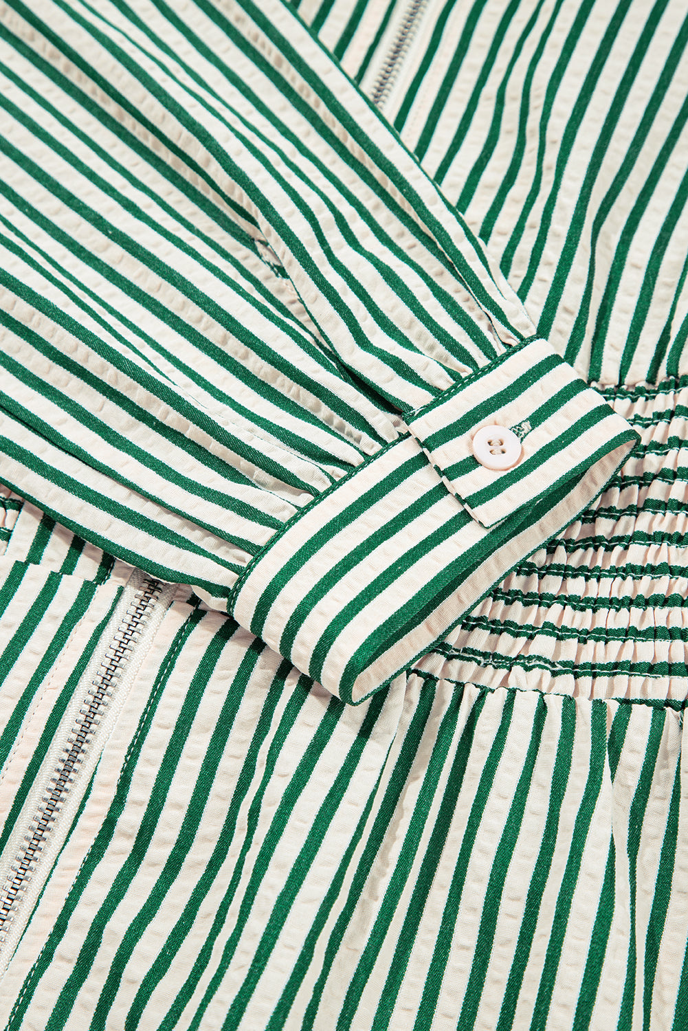 Striped V-Neck Zip Front Midi Dress - eAura