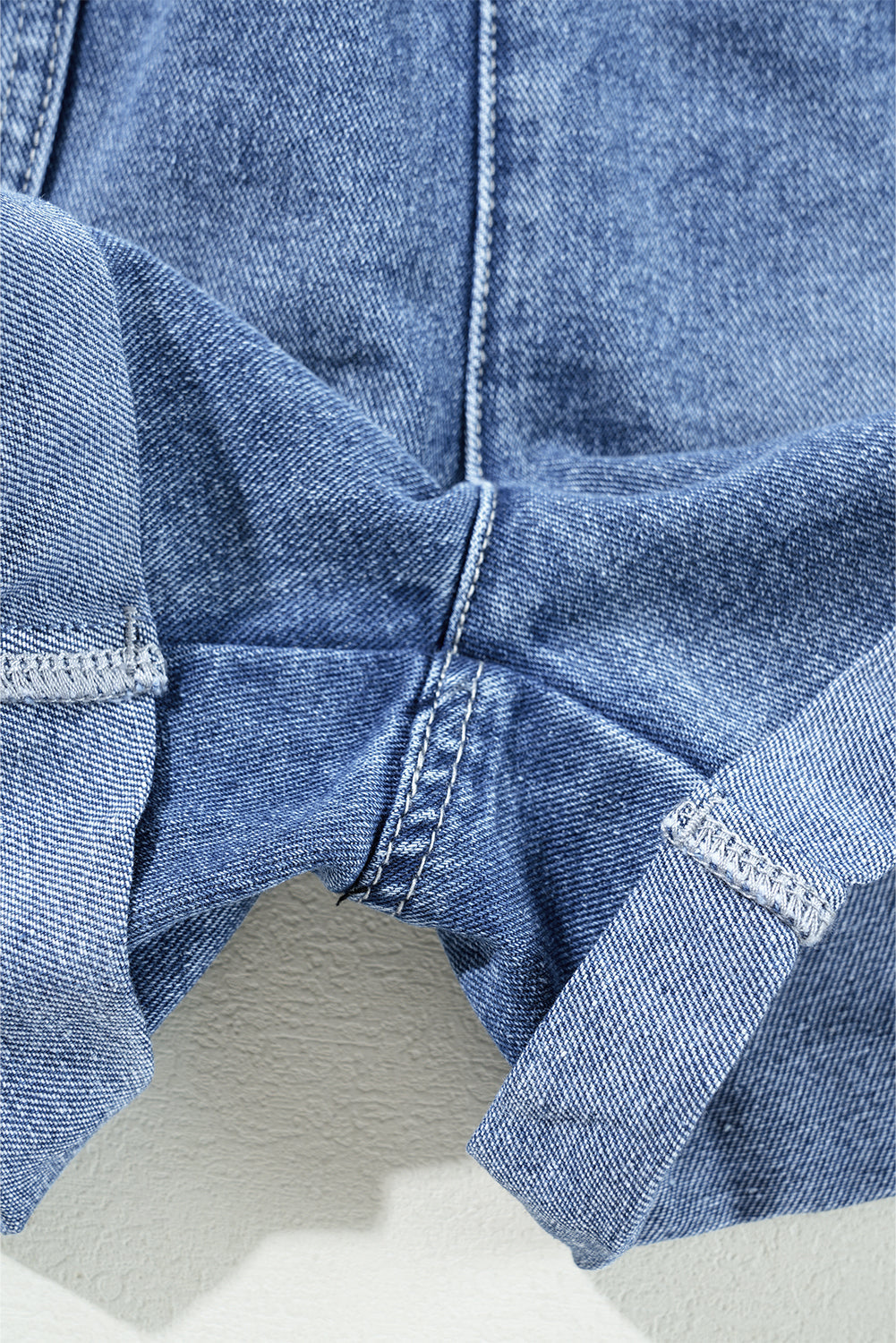 Dusk Blue Chest Pocket Front Buttoned Folded Edge Denim Short Sleeve Romper eAura