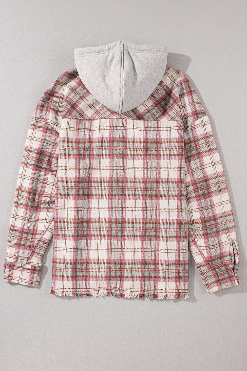 Multicolour Plaid Flap Pocket Hooded Raw Hem Jacket Beagle Boutique Fashion Outlet