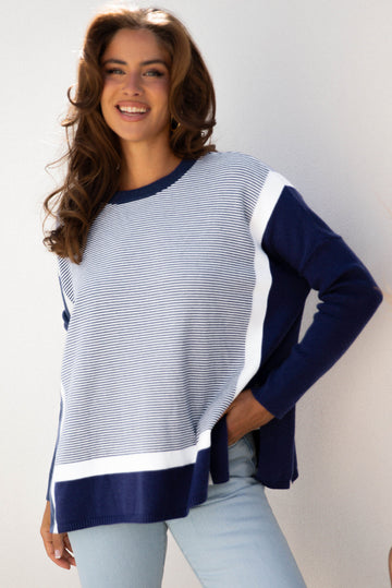 Striped Dolman Oversize Tunic Sweater - eAura