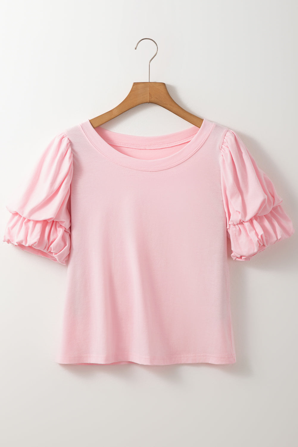Light Pink Scoop Neck Bubble Sleeve Tee eAura