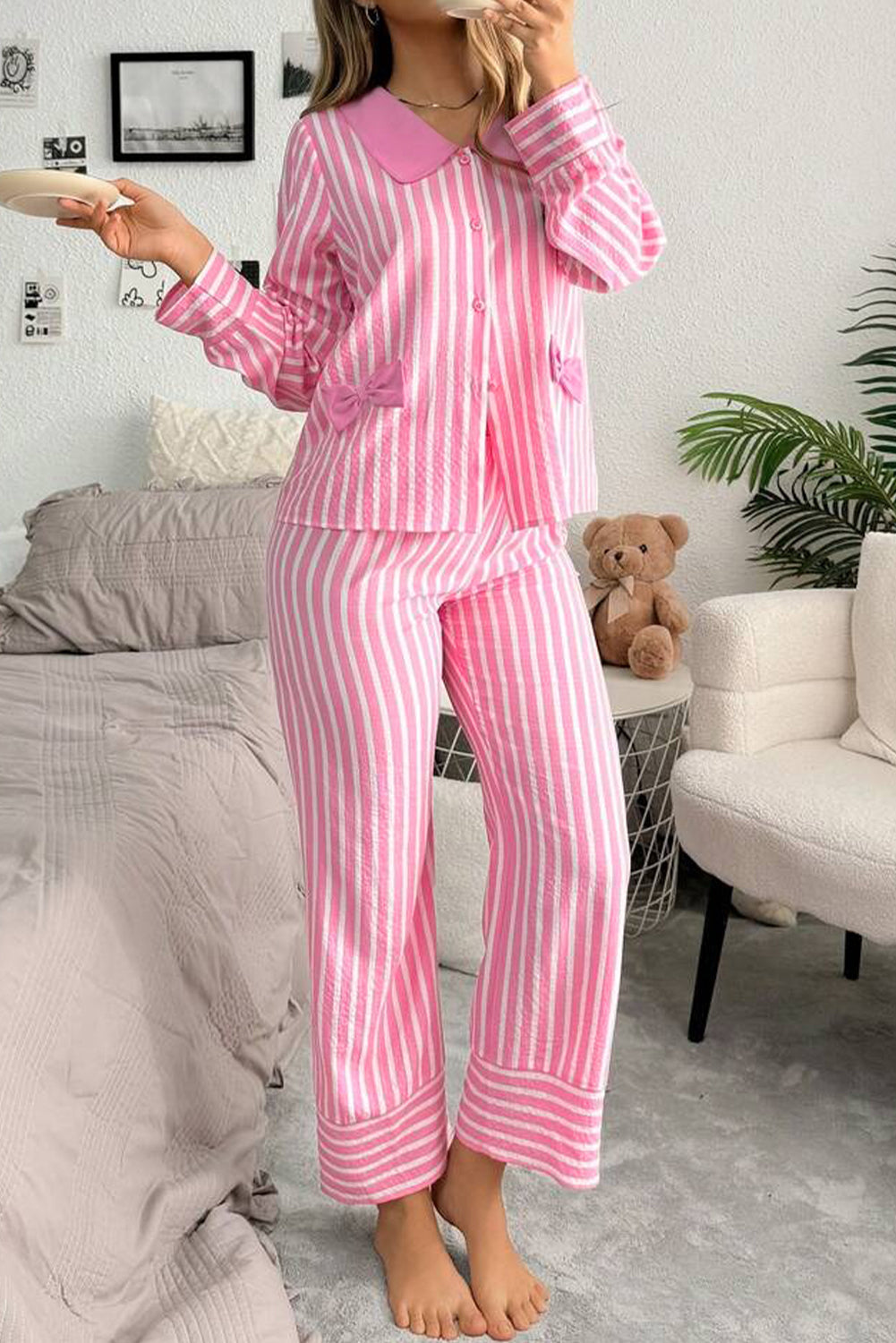 Pink Stripe Long Sleeve Top and Bottoms Pyjamas eAura