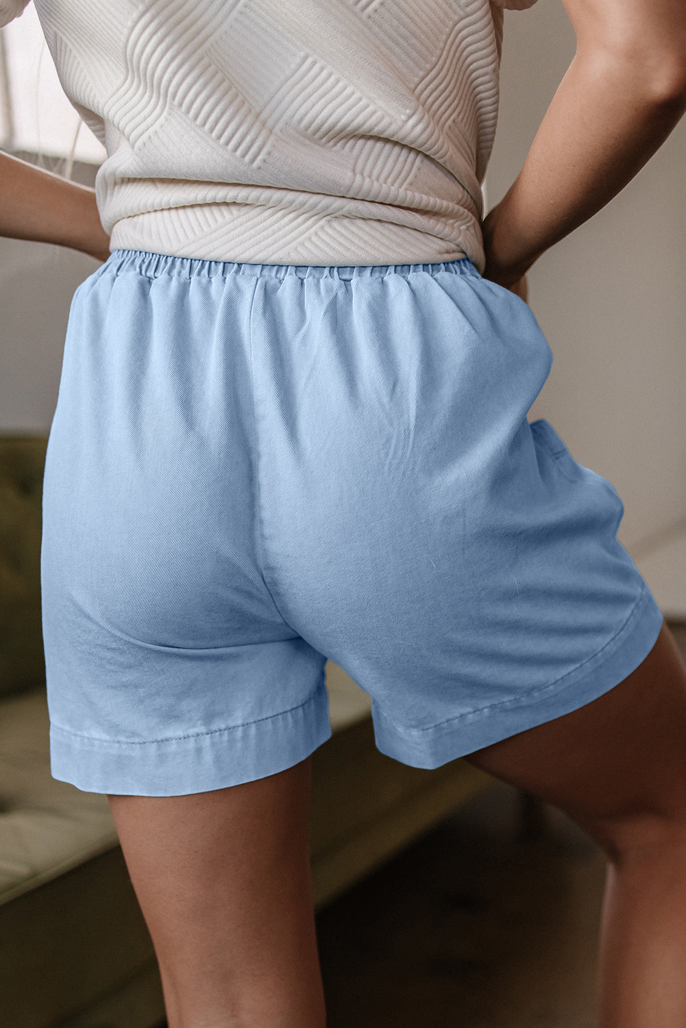 Beau Blue Light Wash Pocketed Wide Leg Denim Shorts eAura