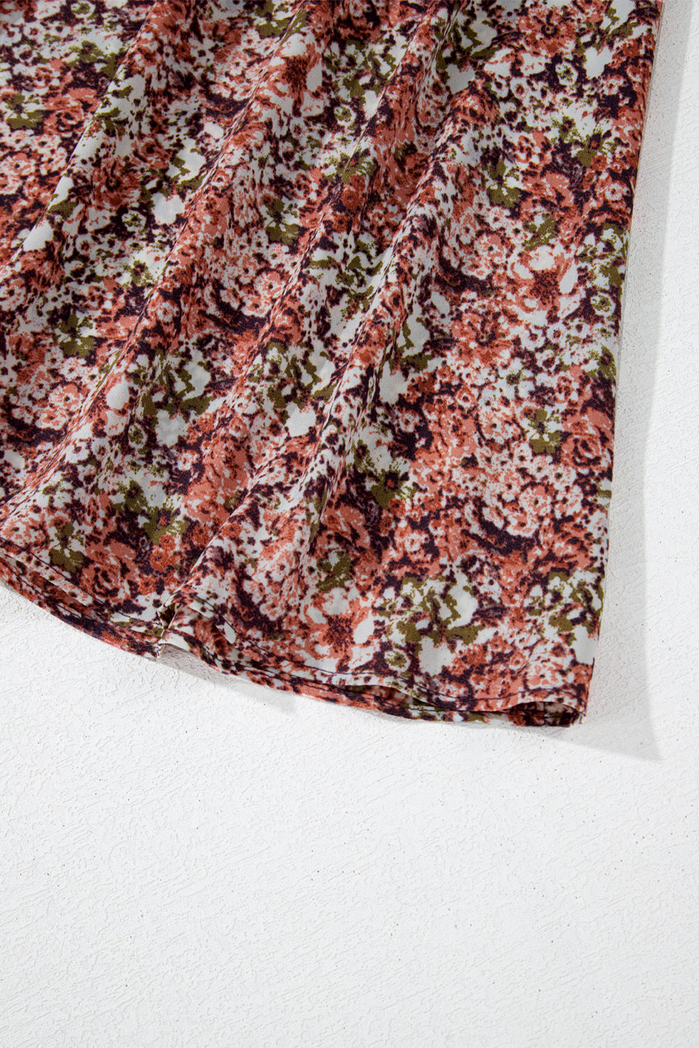 Brown Floral Print Split Front Tiered Frilled V Neck Midi Dress eAura