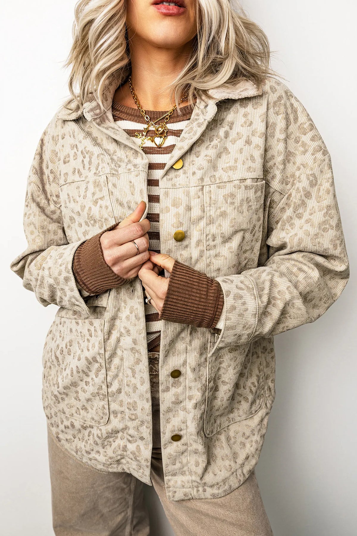 Ribbed Shirt Collar Long Sleeve Regular Fit Jacket