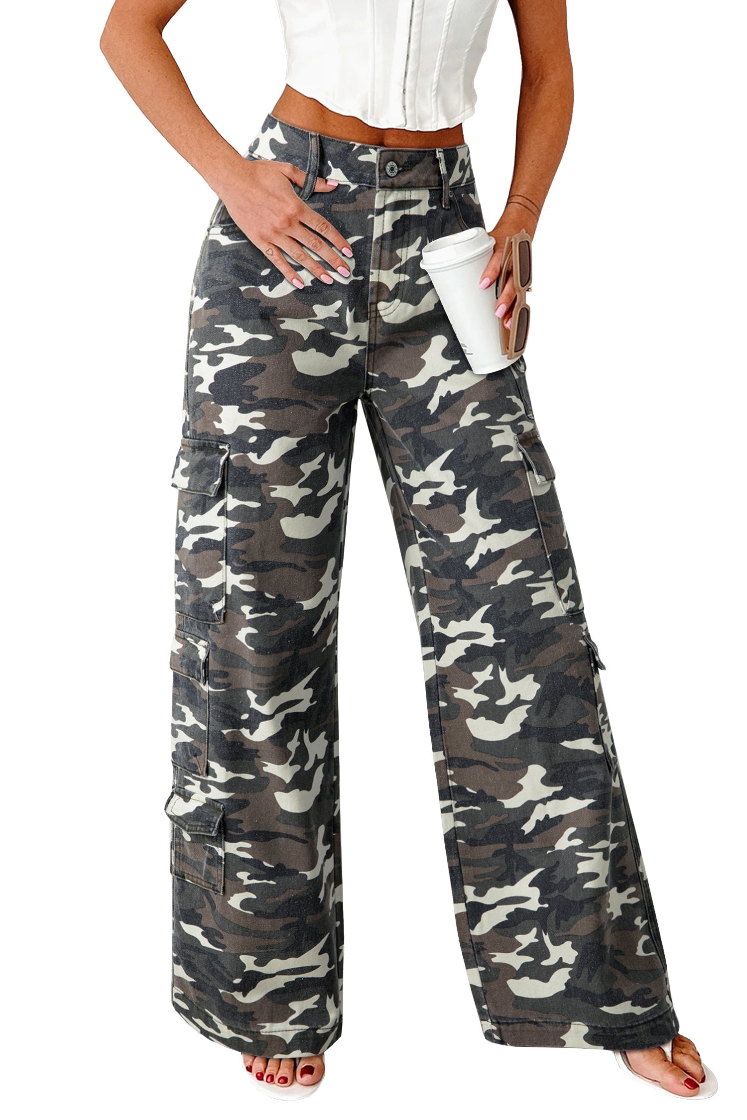 Camo Cargo Wide Leg Jeans - eAura