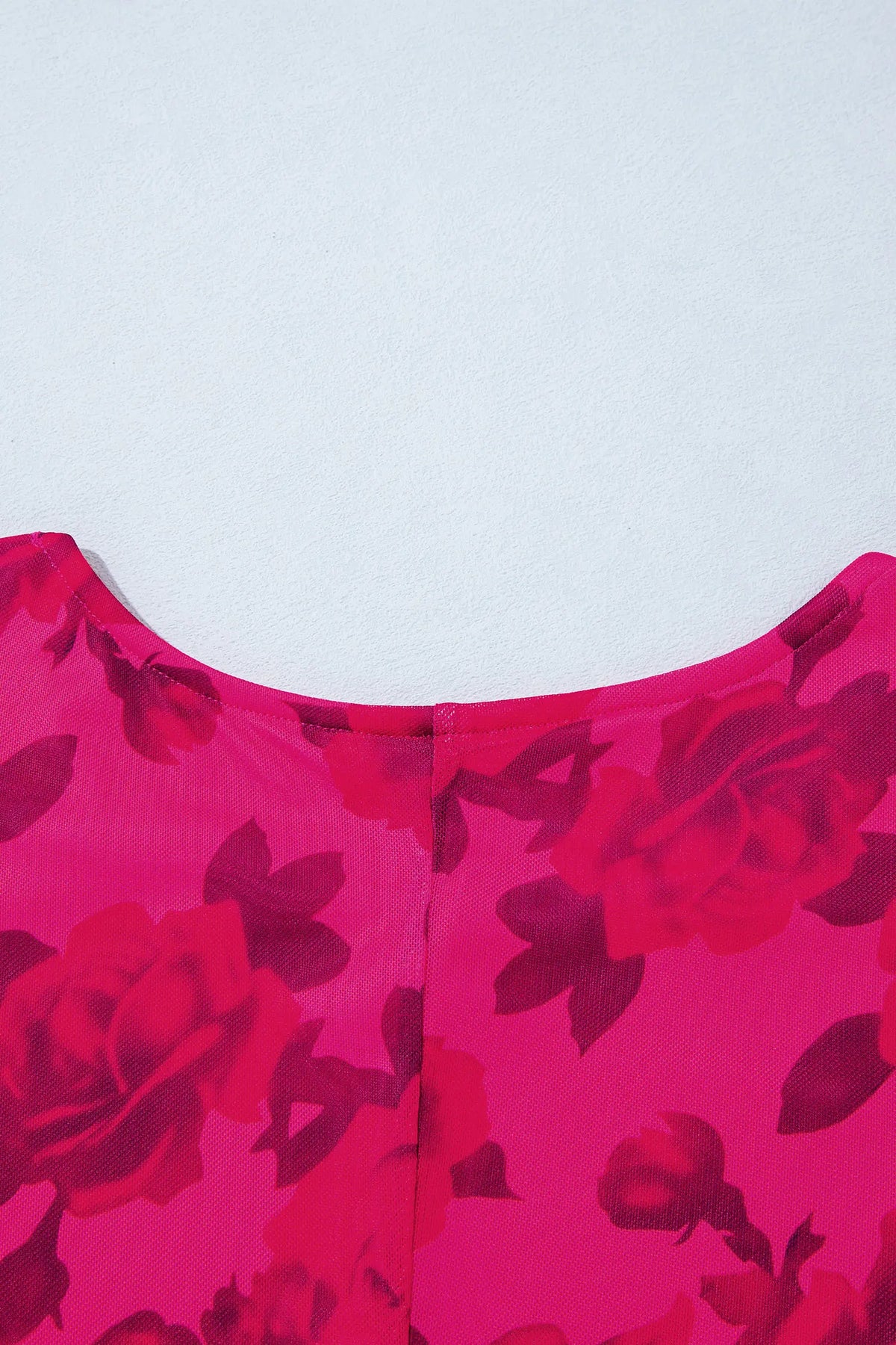 Floral Print Cuff Hem Serging Long Sleeve Sheath Dress – Red