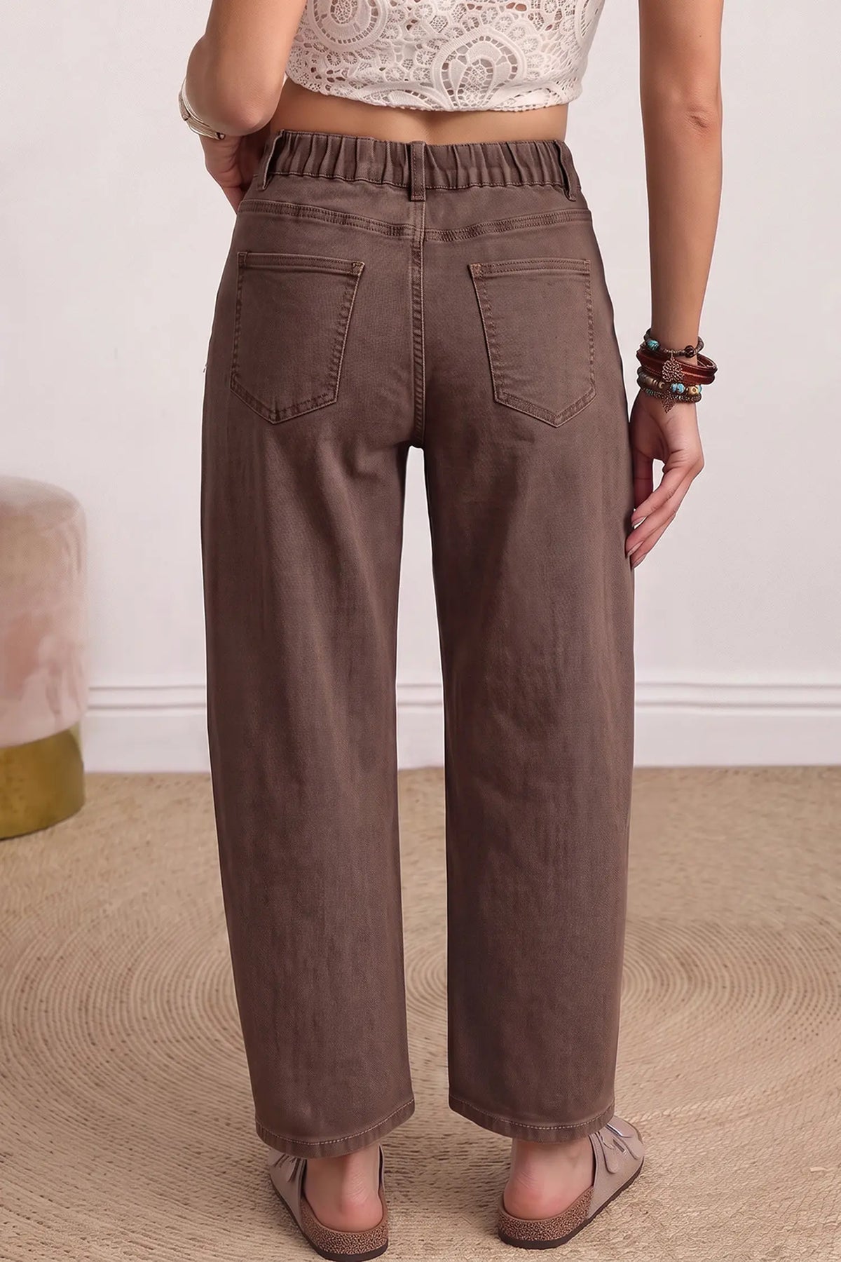 Solid Colour Square Patch Pocket Ankle-length Barrel Jeans – Beau Blue