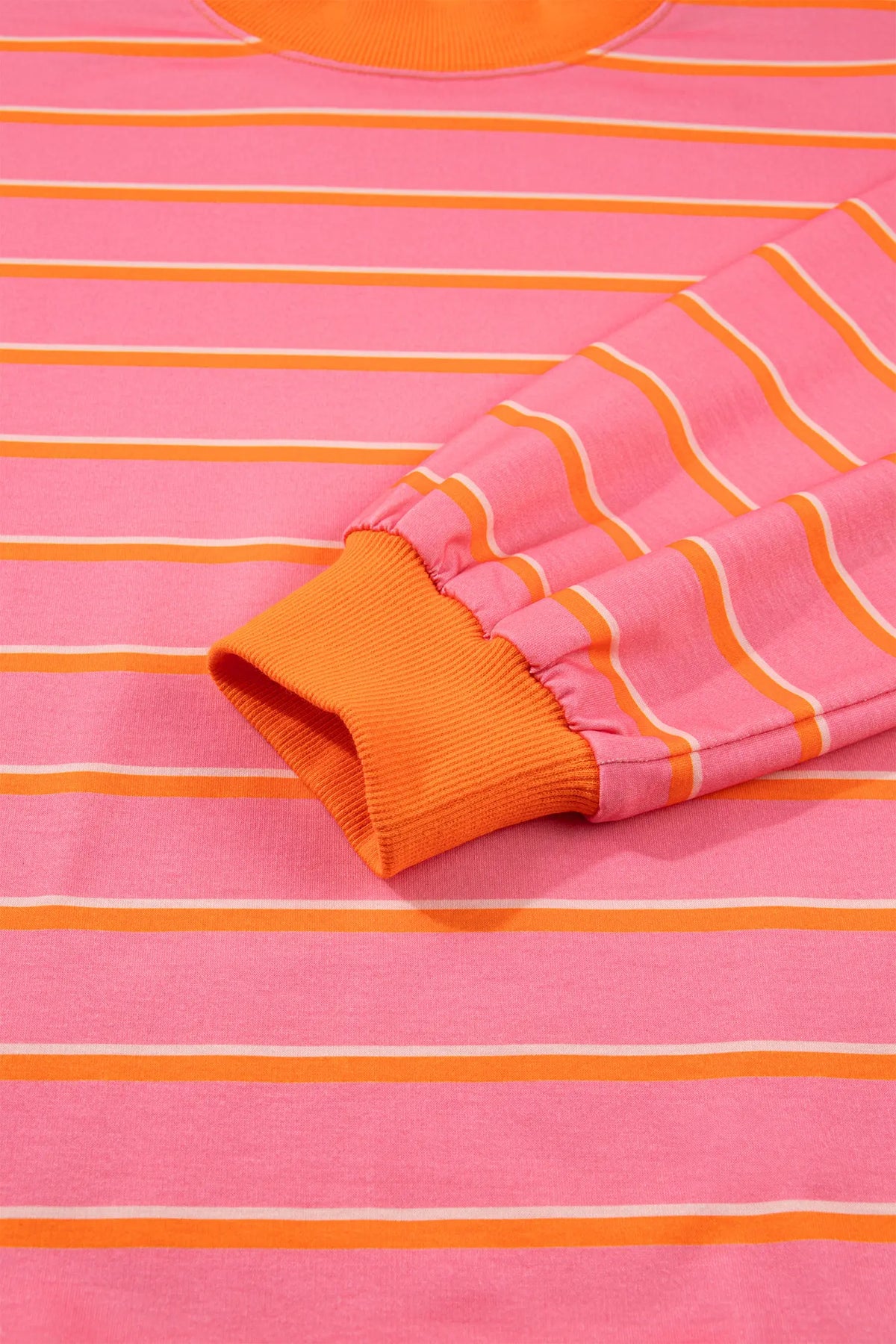 Colour Block Trim Long Sleeve Pullover Pocketed Shorts 2pcs Set – Rose Stripe