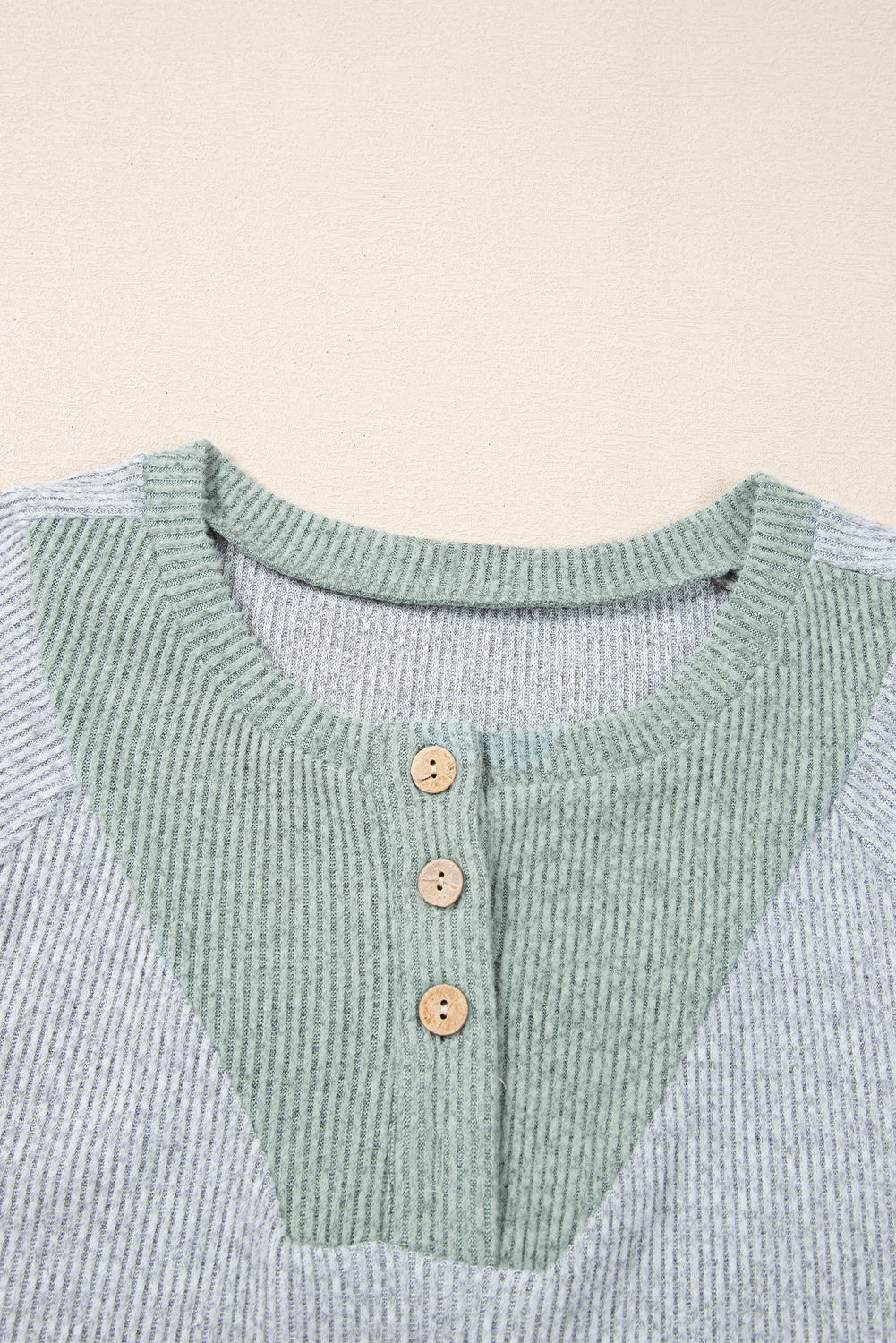 Light Grey Colour Contrast Ribbed Loose Fit Long Sleeve Top eAura