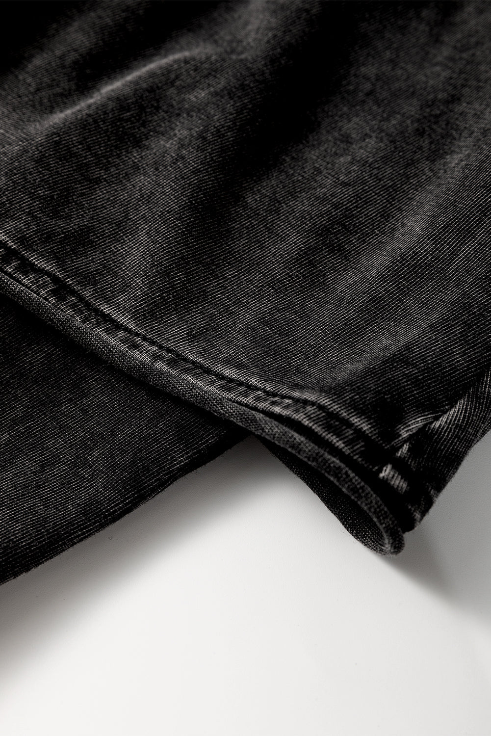 Black Mineral Wash French Terry High Waist Casual Shorts eAura