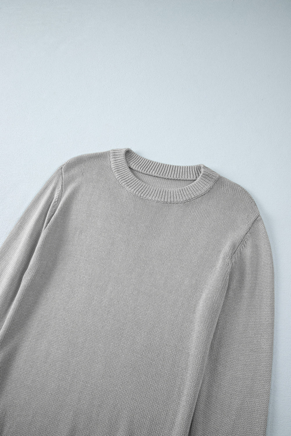 Grey Solid Colour Thumbhole Sleeve Ribbed Edge Sweater eAura